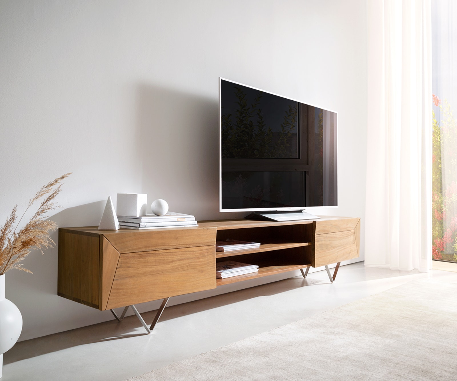 Lowboard Kayu Akazie Natur Massivholz TV-Tisch 5 Lowboard Kayu Akazie Natur Massivholz TV-Tisch 5