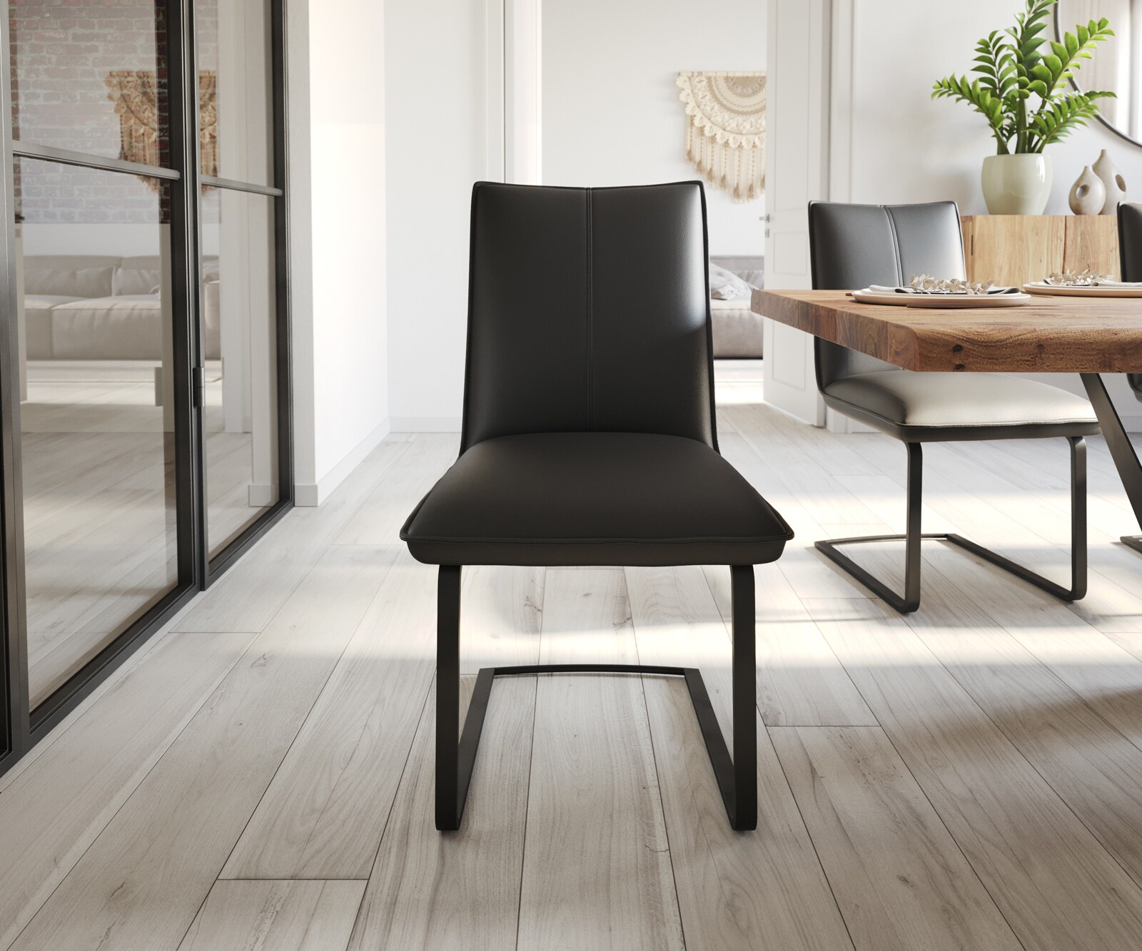 Freischwinger Lelio-Flex Echt-Leder Schwarz Freischwinger flach Schwarz Taschenfederkern 1