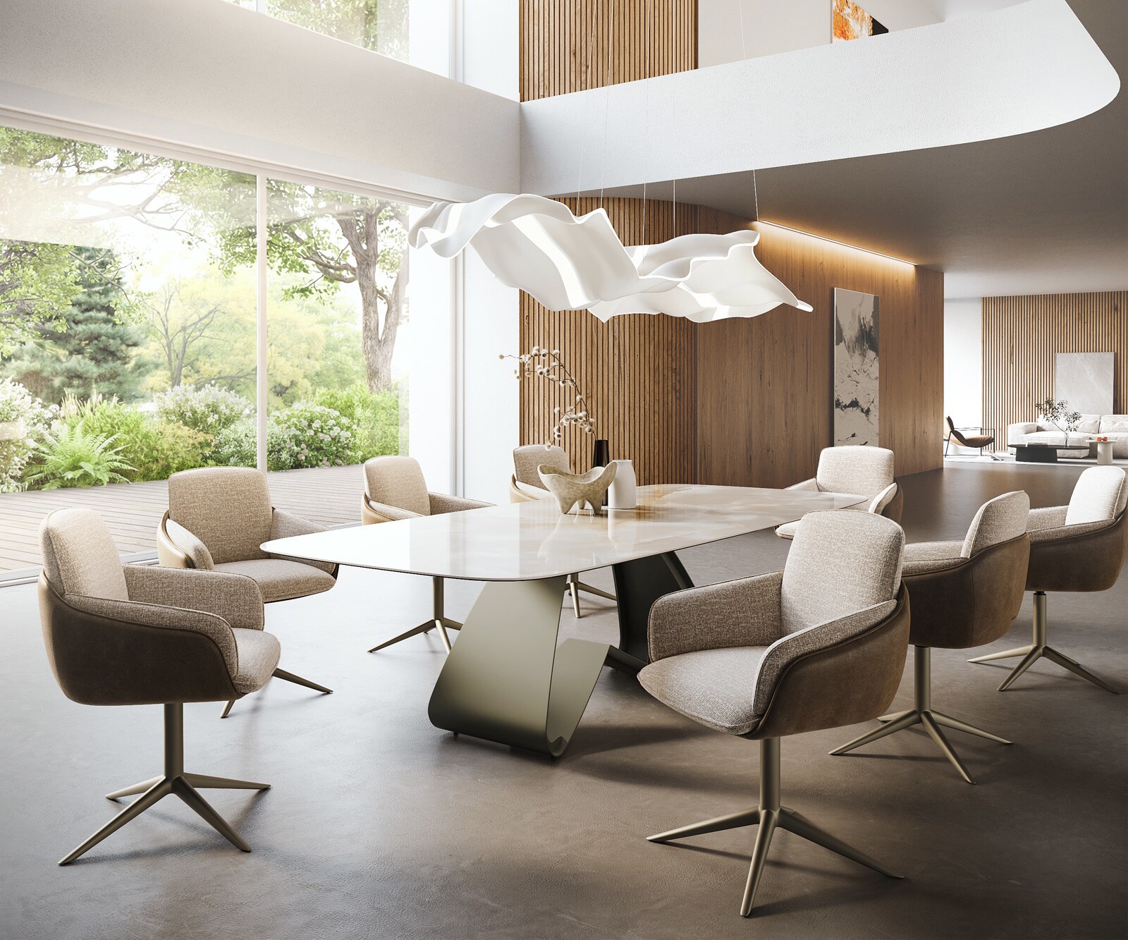 Esstisch Edge Boot 270x120 cm Keramik Iris FMG Onice Grigio W-Gestell Metall Effektfinish Titan 7