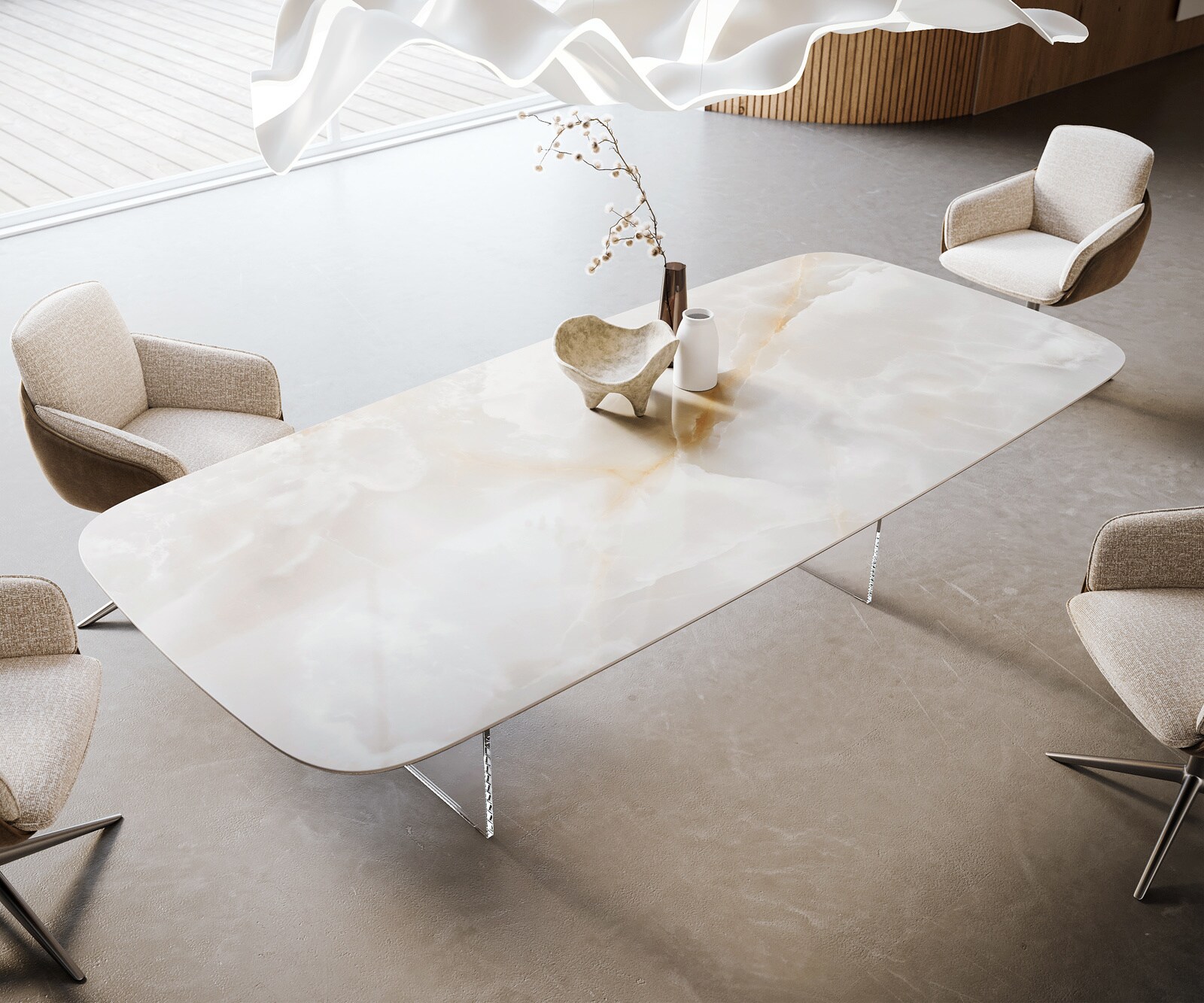 Esstisch Edge Boot 270x120 cm Keramik Iris FMG Onice Grigio Gestell Glas 3