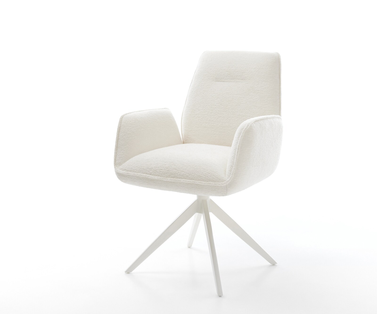 Chaise-pivotante Zoa-Flex bouclé doux beige pied croisé large blanc pivotement sur 360° fonction bascule ressorts ensachés
