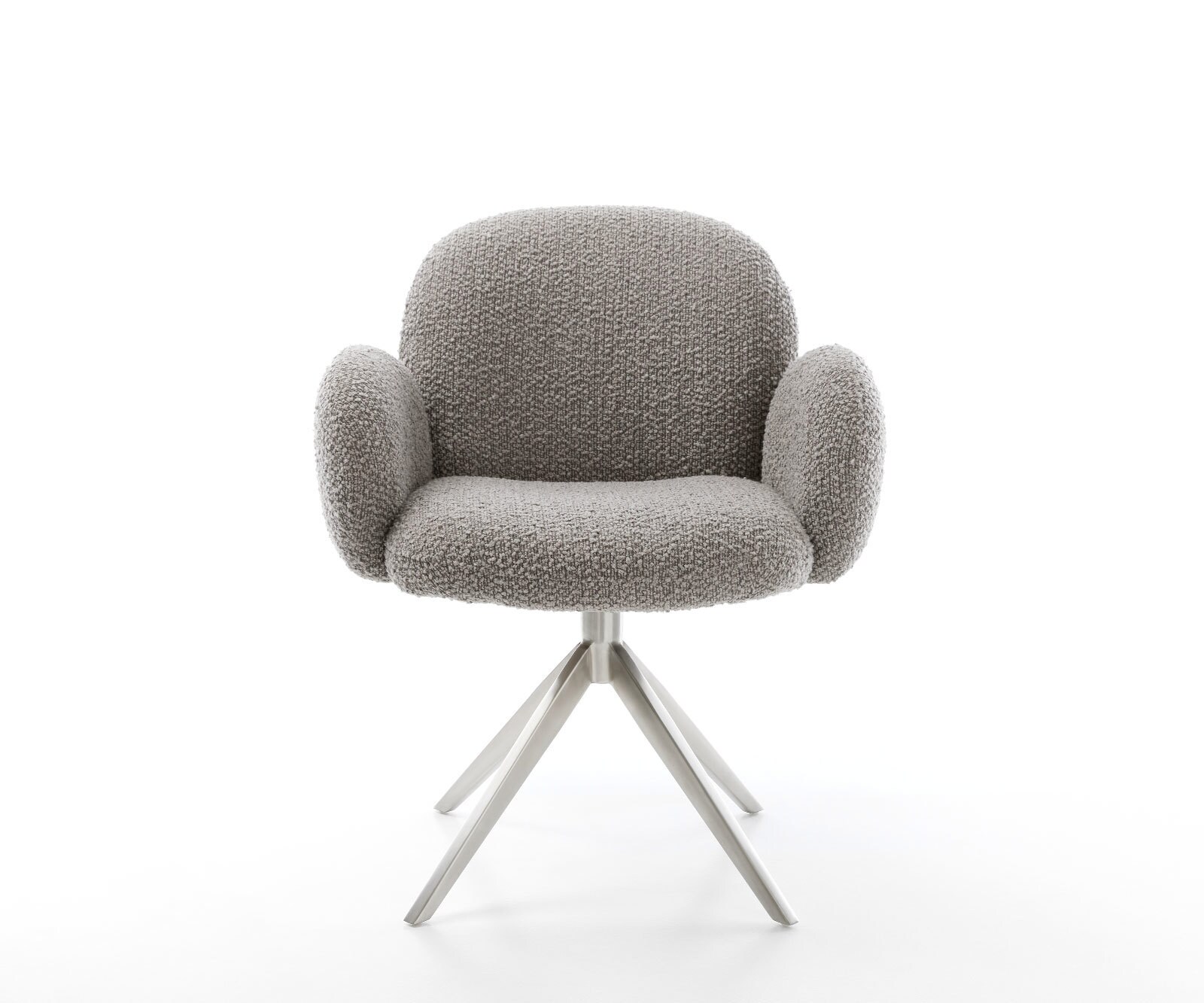 Drehstuhl Nube-Flex mit Armlehnen Bouclé Silbergrau Kreuzgestell breit Edelstahl 360° drehbar Wippfunktion Taschenfederkern 1 Drehstuhl Nube-Flex mit Armlehnen Bouclé Silbergrau Kreuzgestell breit Edelstahl 360° drehbar Wippfunktion Taschenfederkern 1