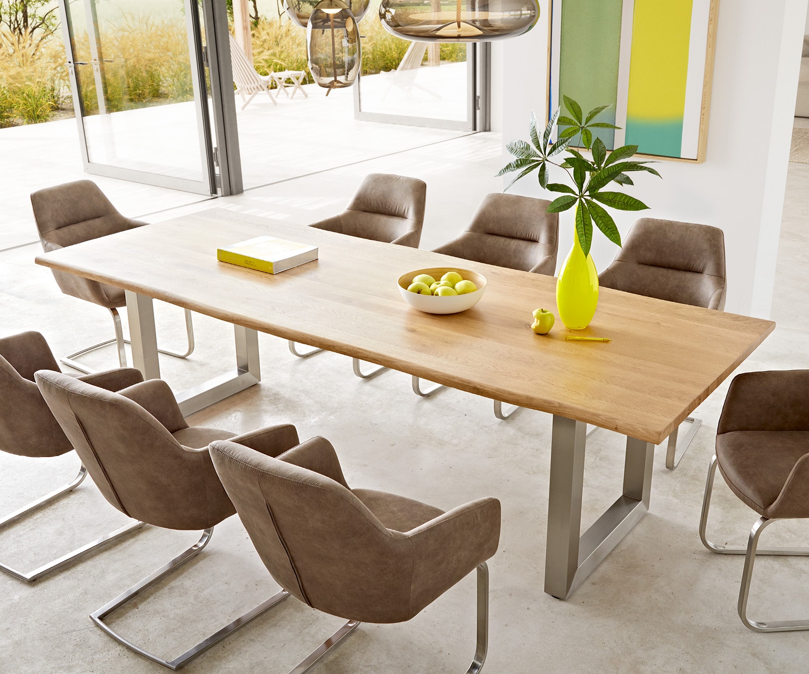 Esstisch Edge 260x100x2,5-3 Eiche Natur Edelstahl breit Live-Edge Esstisch Edge 260x100x2,5-3 Eiche Natur Edelstahl breit Live-Edge