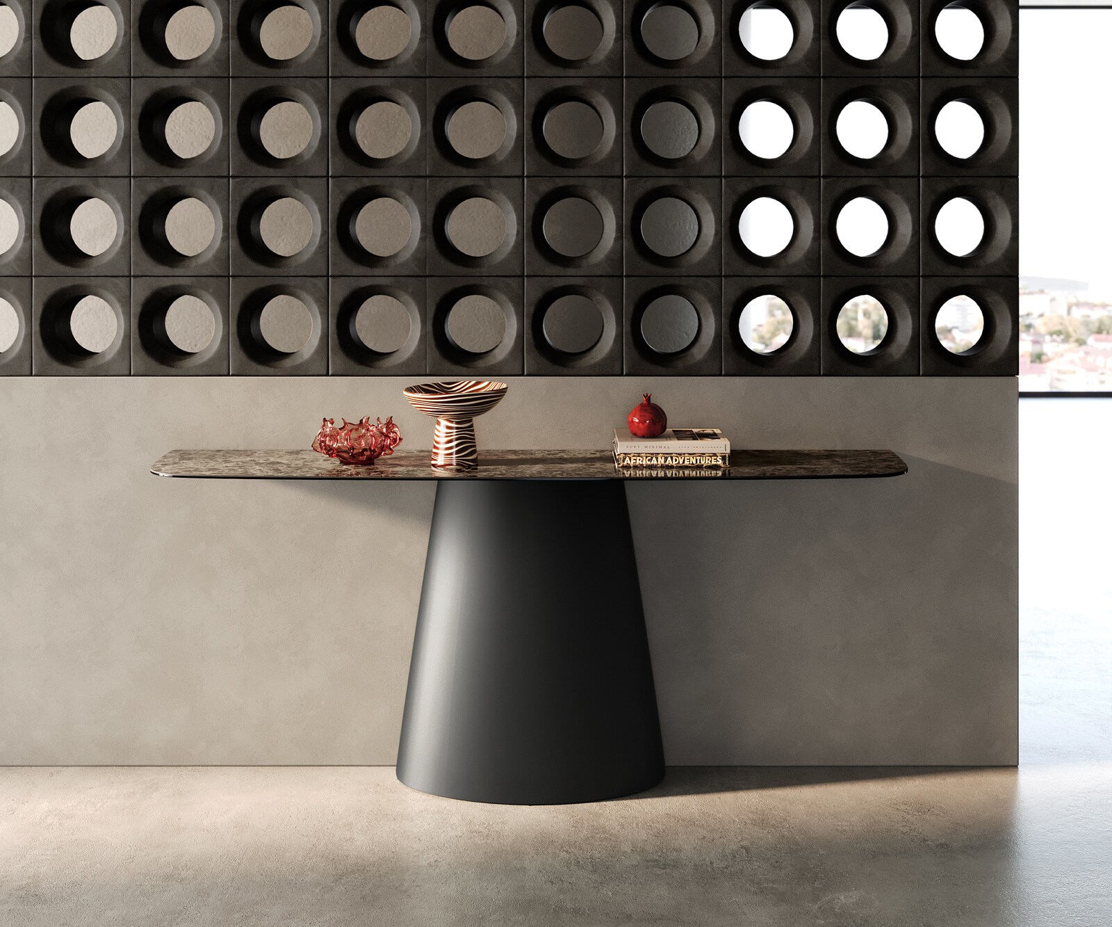 Konsolentisch Edge Boot 180x40 cm Keramik Emperador Extra Lucidato Dunkelbraun Conos Metall Schwarz 3