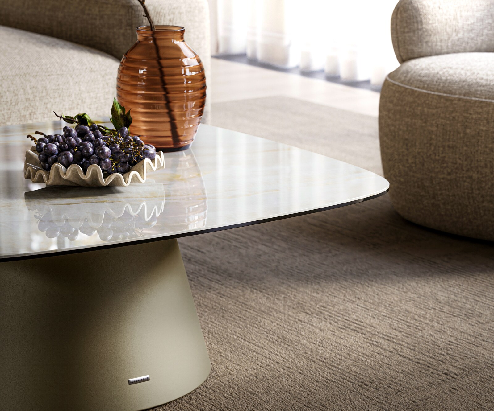Couchtisch Edge Boot 90x90 cm Keramik Onyx Pearl Borna Effektfinish Titan 5