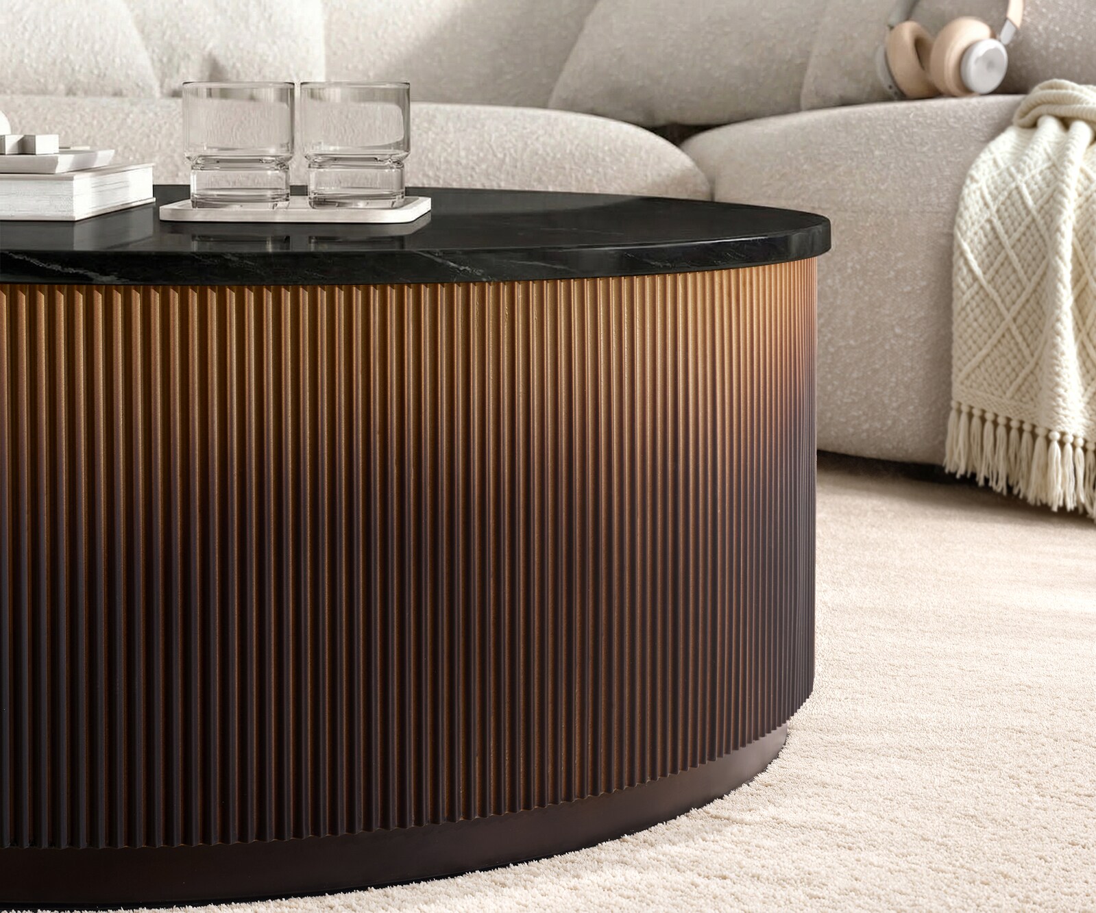 Couchtisch Fiorano 90x90 cm Marmor Schwarz Silber Metall Gold Ombre 3