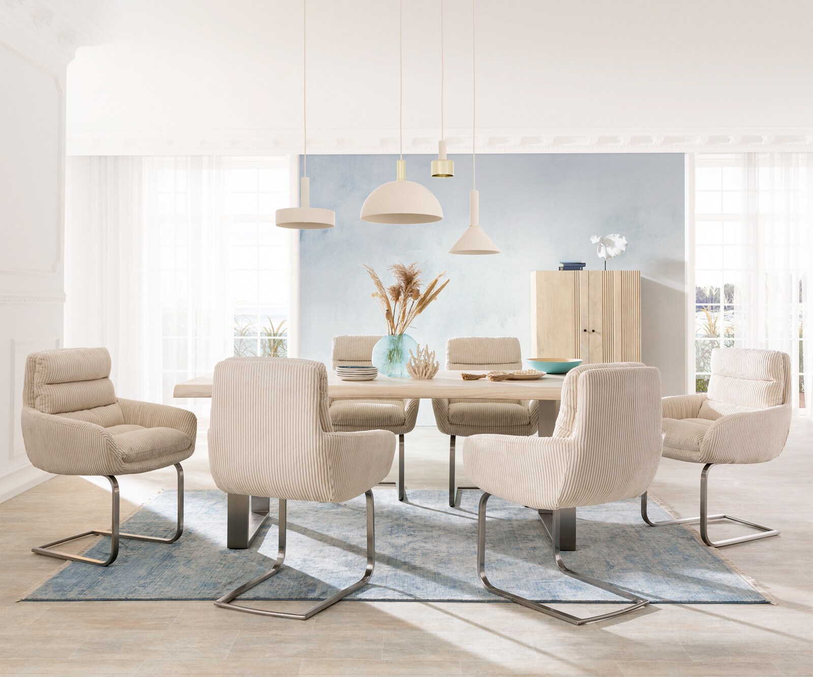 Freischwinger Abelia-Flex mit Armlehnen Cord Beige Freischwinger flach Edelstahl 3