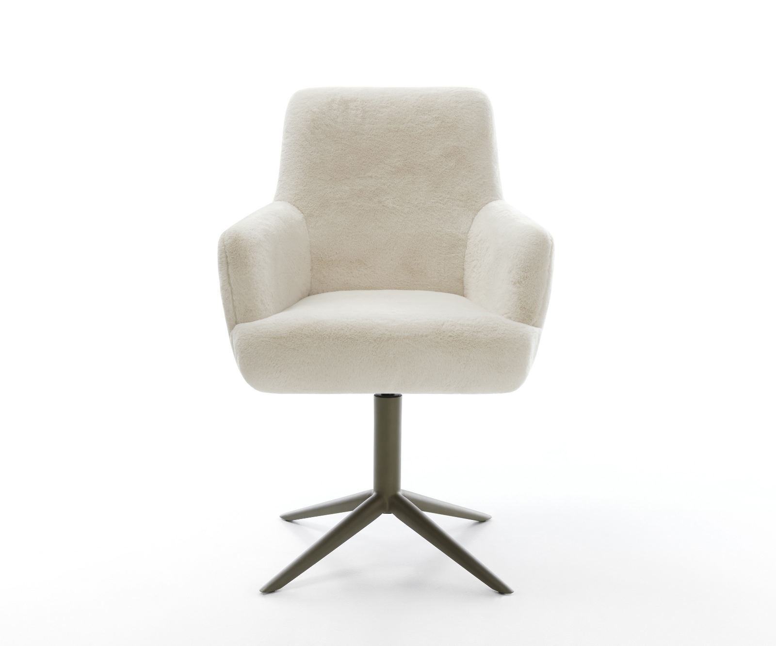 Drehstuhl Heira-Flex mit Armlehnen Plüsch Creme-Weiß Fußkreuz Effektfinish Titan 360° drehbar Wippfunktion Taschenfederkern 1