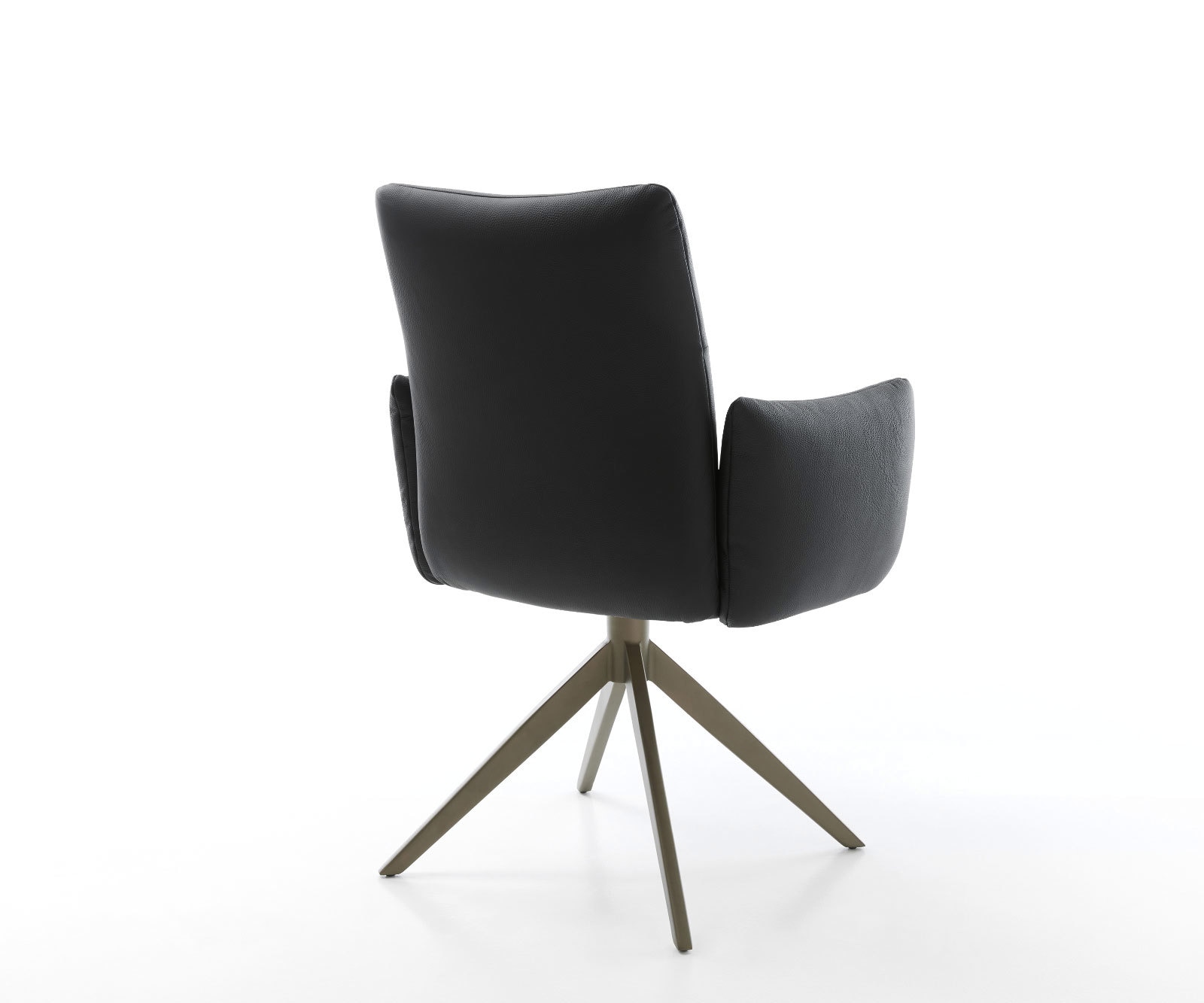 Drehstuhl Jova-Flex mit Armlehnen Echt-Leder Schwarz Kreuzgestell breit Effektfinish Titan 360° drehbar Wippfunktion Taschenfederkern 4