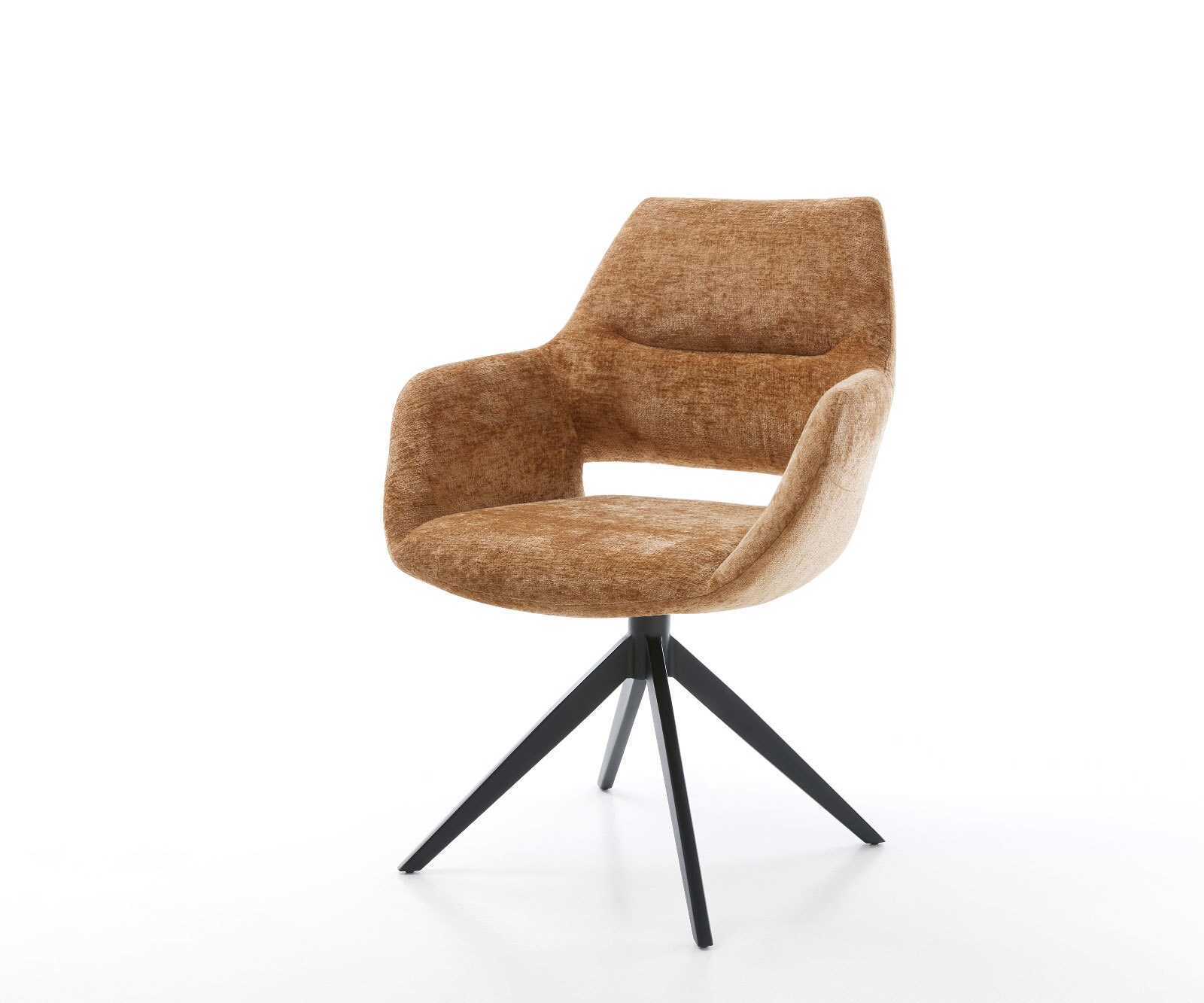 Drehstuhl Yago-Flex mit Armlehnen Chenille Rost Kreuzgestell breit Schwarz 360° drehbar Wippfunktion Taschenfederkern