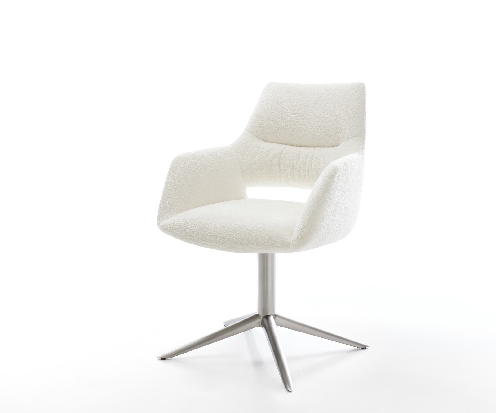 Drehstuhl Yago-Flex mit Armlehnen Bouclé Soft Beige Fußkreuz Edelstahl 360° günstig online kaufen