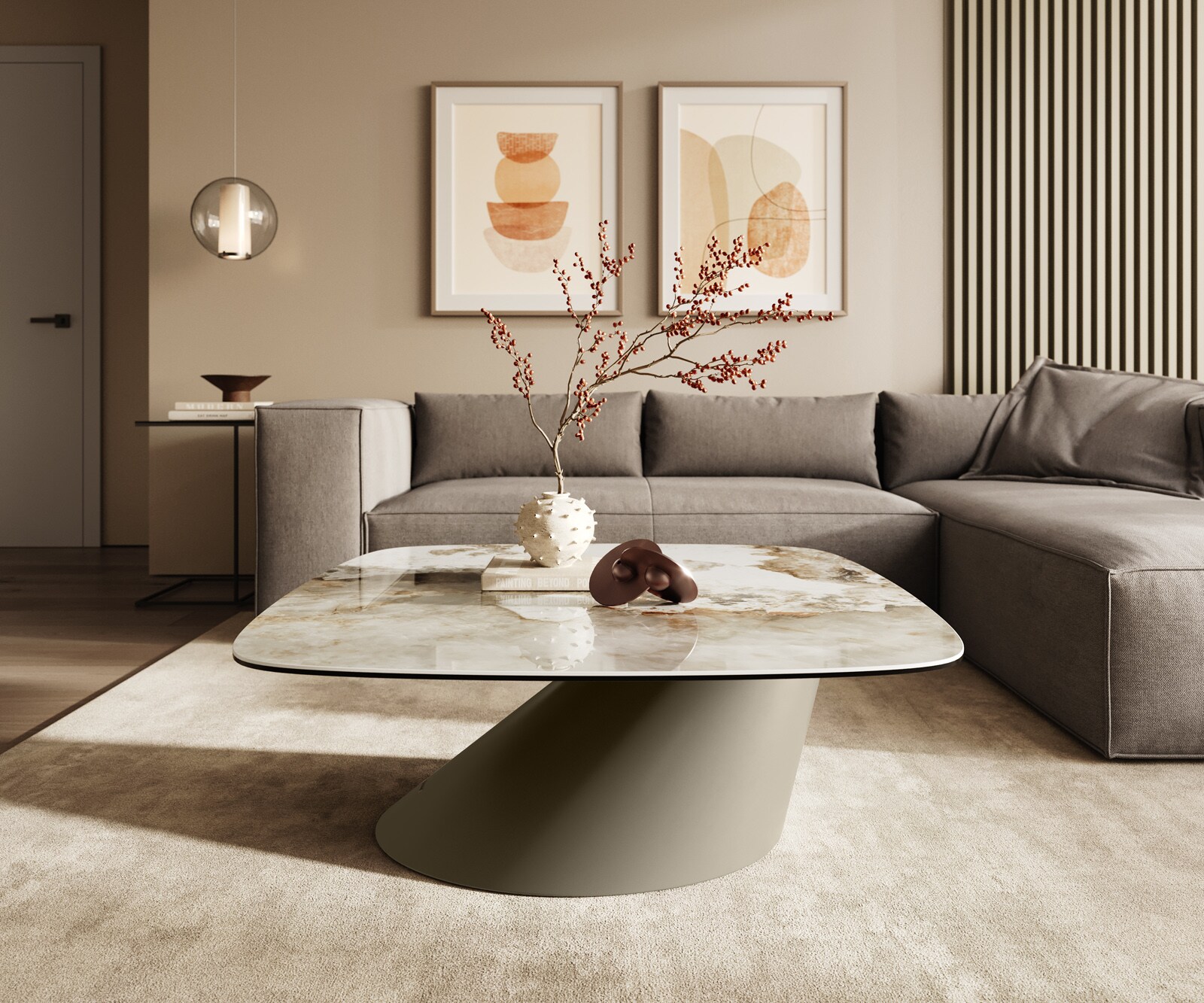 Couchtisch Edge Boot 90x90 cm Keramik Minas Melange Conis Metall Effektfinish Titan 1