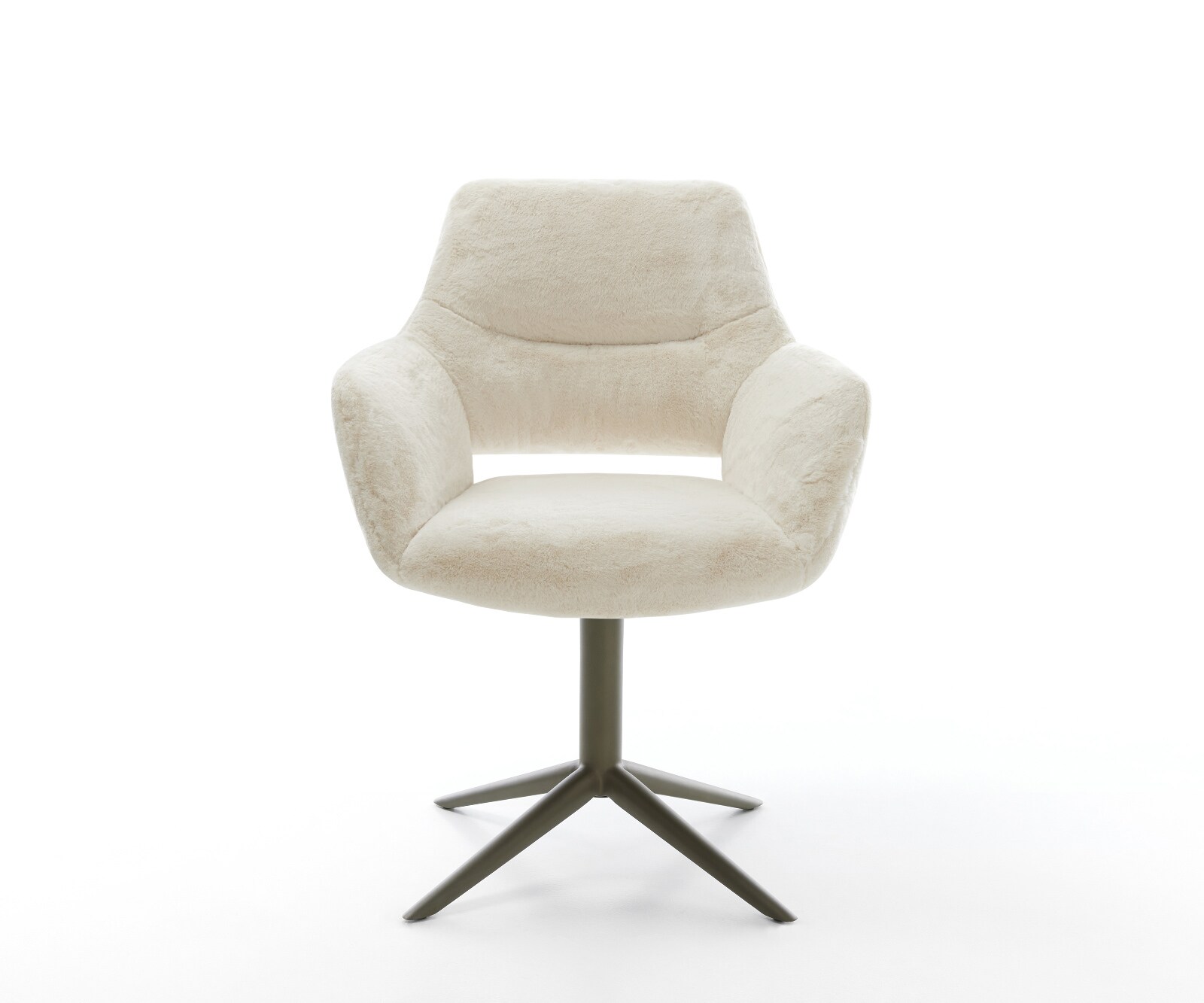 Drehstuhl Yago-Flex mit Armlehnen Plüsch Creme-Weiß Fußkreuz Effektfinish Titan 360° drehbar Wippfunktion Taschenfederkern 1