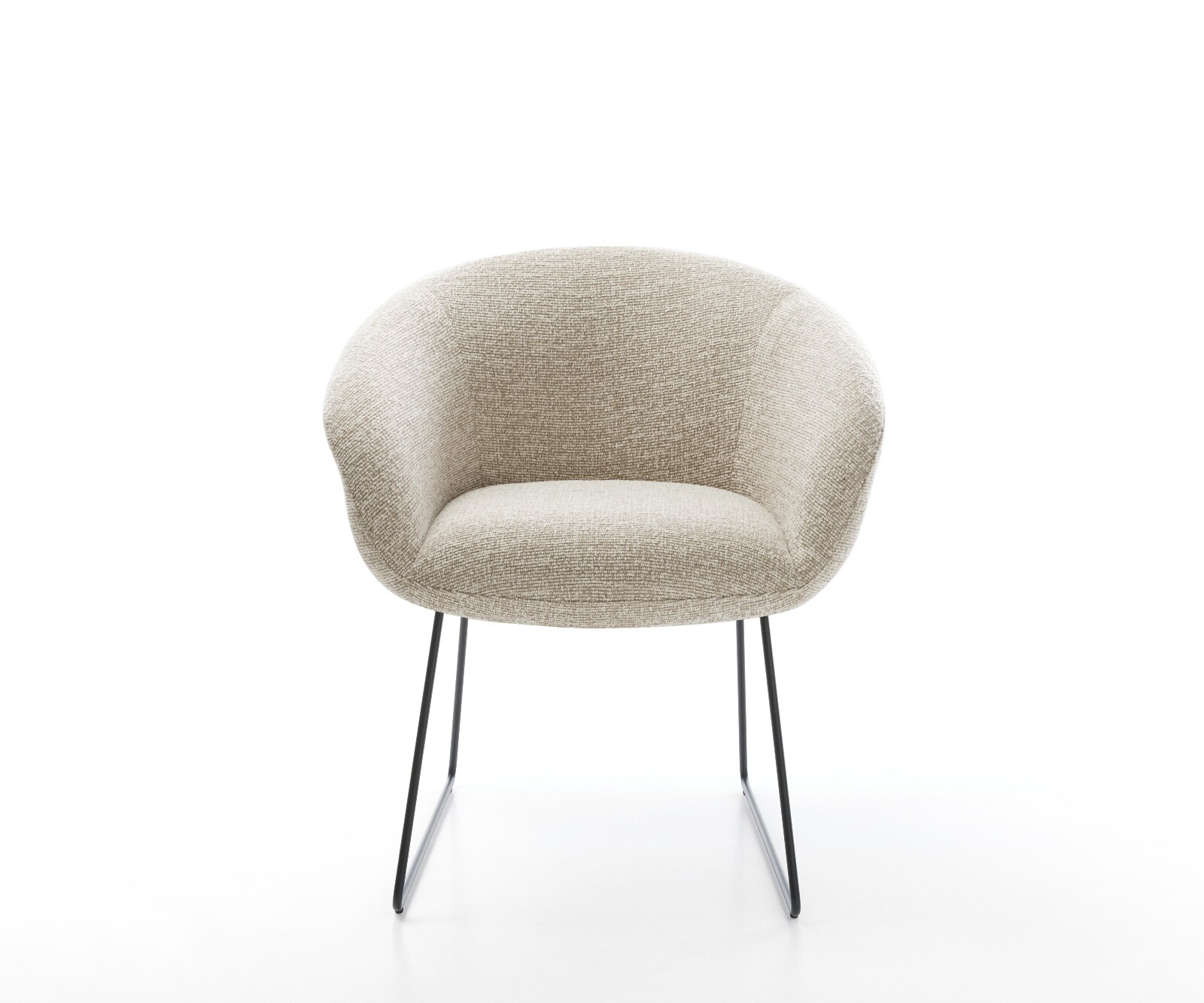 Esszimmerstuhl Vinka-Flex mit Armlehnen Webstoff Soft Beige Kufengestell Schwarz Taschenfederkern 2