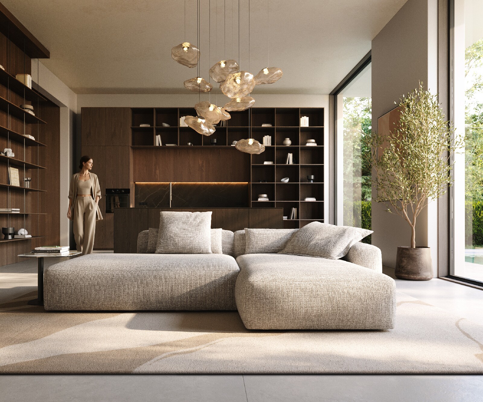 Ecksofa Freestyle 310x200 cm Webstoff Soft Beige Kappnaht