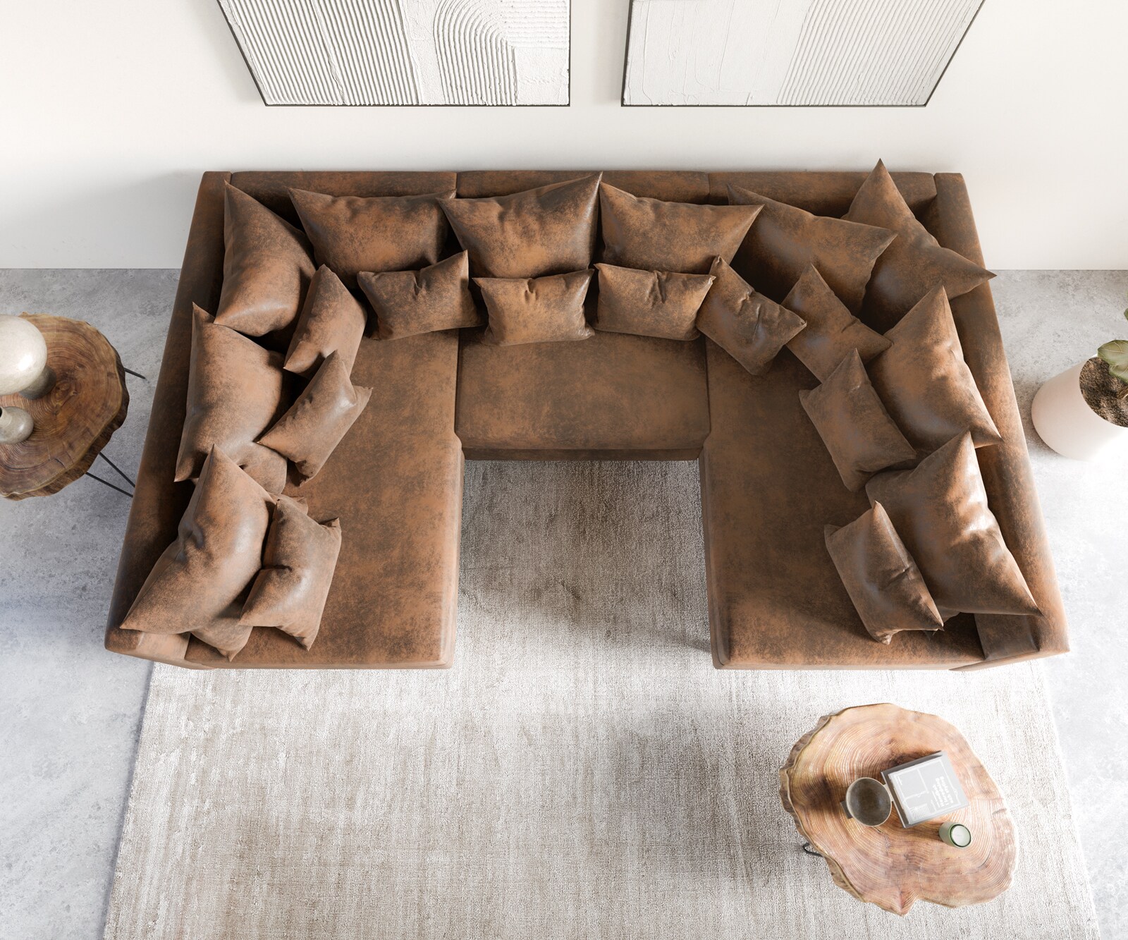 Wohnlandschaft Clovis Braun Antik Optik Modulsofa  4