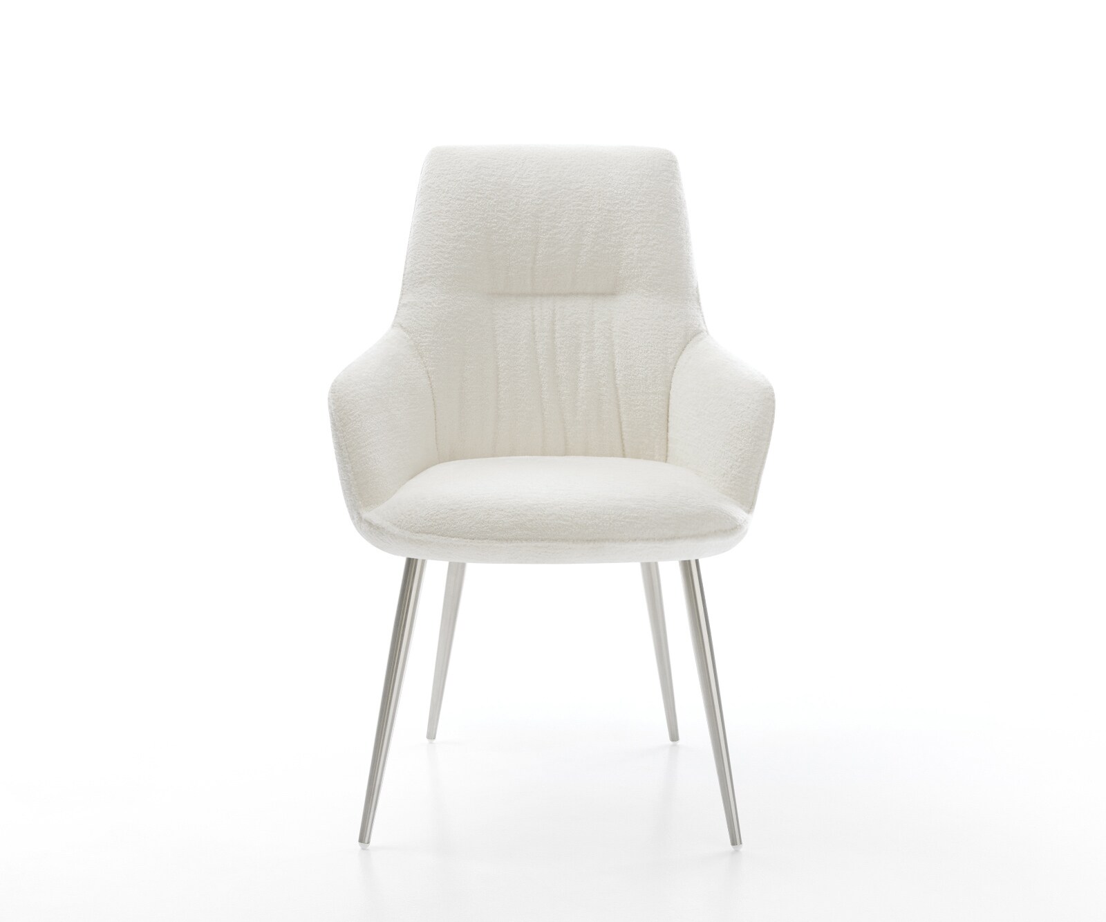 Esszimmerstuhl Zelia-Flex mit Armlehnen Bouclé Soft Beige 4-Fuß konisch Edelstahl Taschenfederkern 1