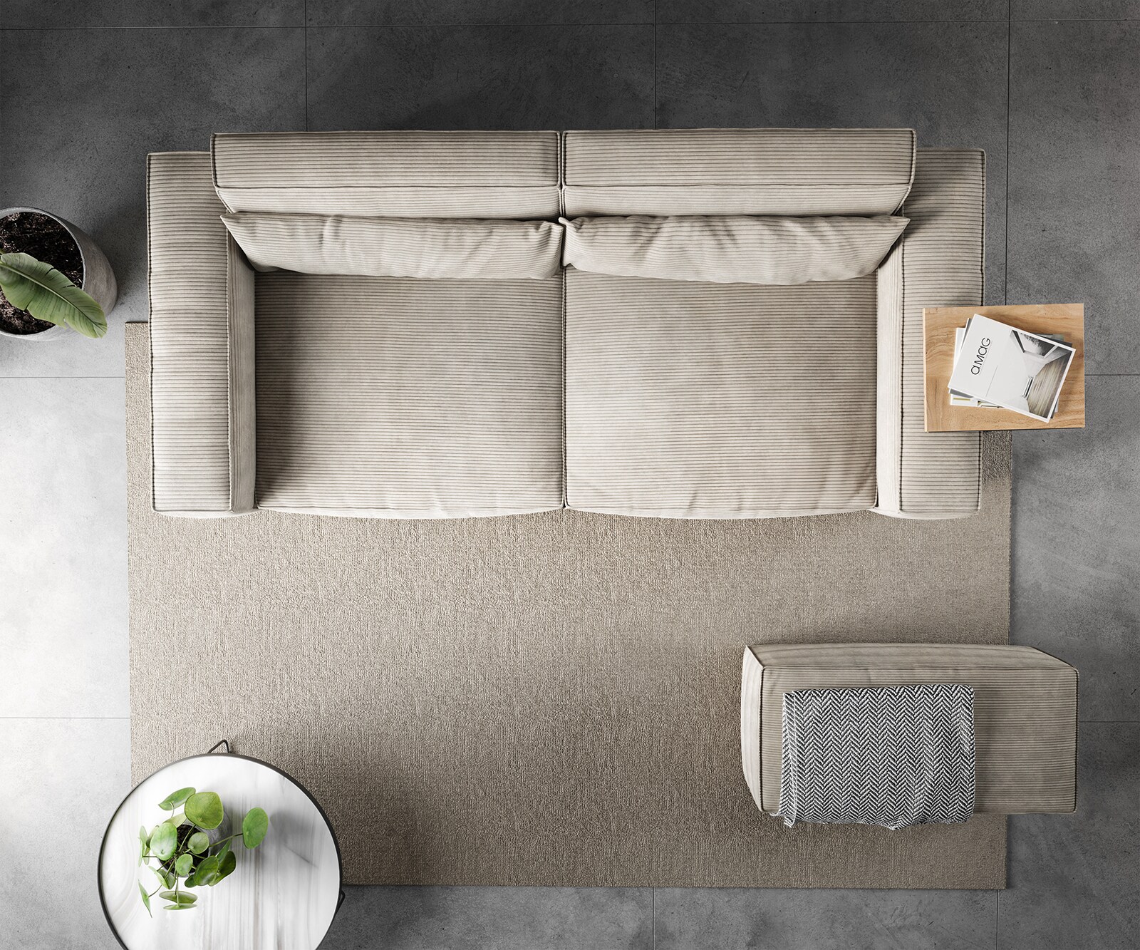 Big-Sofa Sirpio 230x95 cm Cord Beige mit Hocker 5