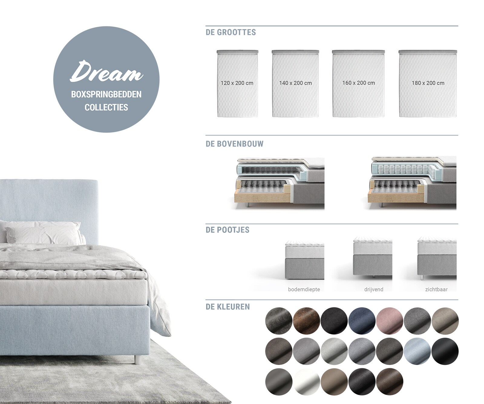 Boxspringbett Dream-Well Plüsch-Cord Beige 180x200 cm TFK-Matratze Visco-Topper 8