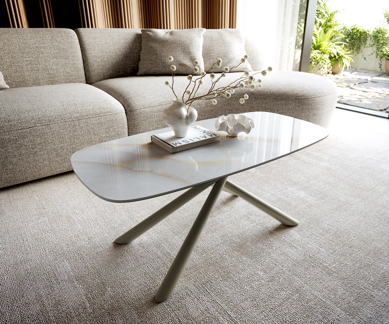 Couchtisch Edge Boot 100x50 cm Keramik Onyx Pearl Sarity Metall Effektfinish Titan