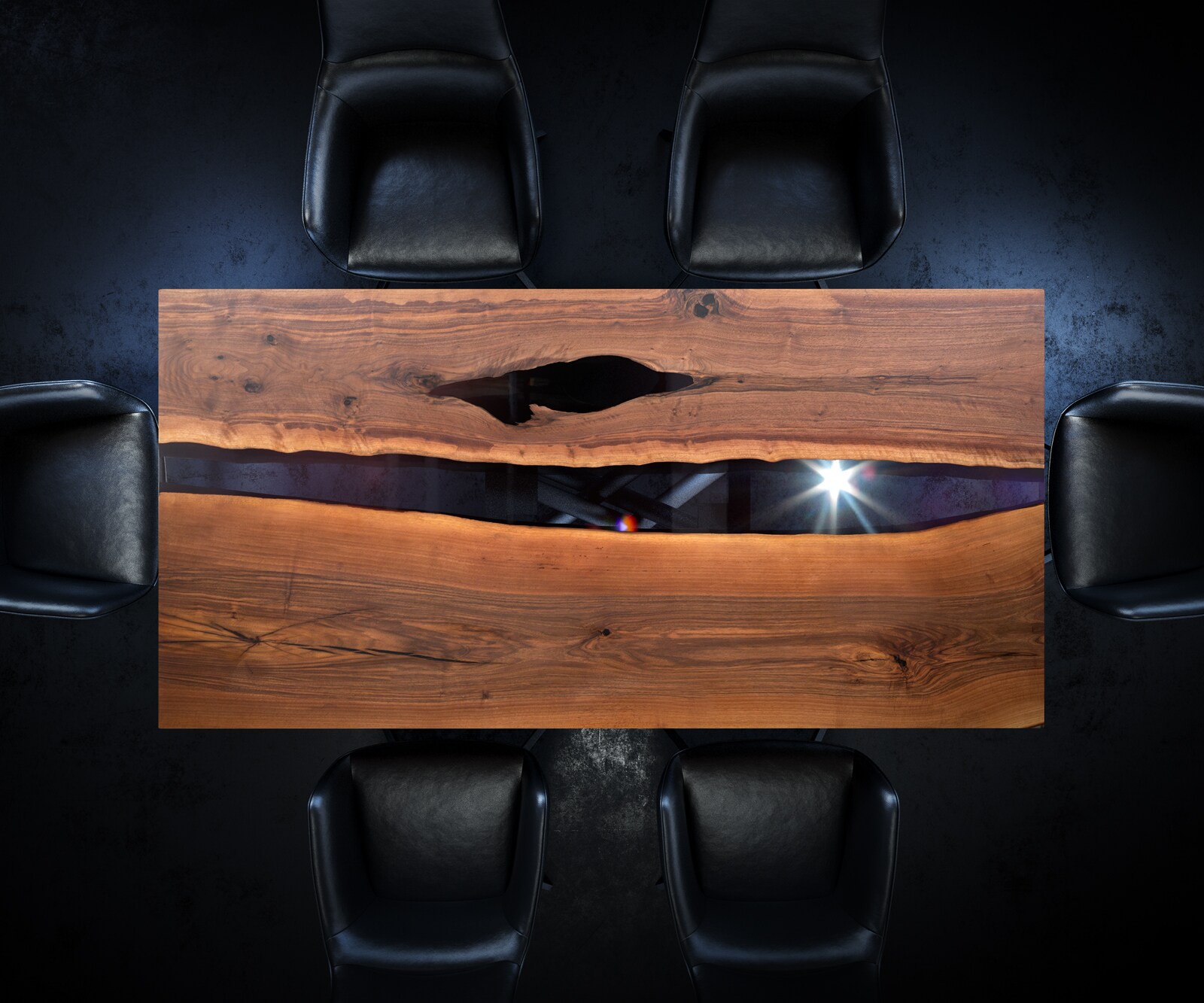 Tischplatte Walnuss Natur 200 cm Epoxid Schwarz-Transparent Unikat Nr. 32338 1