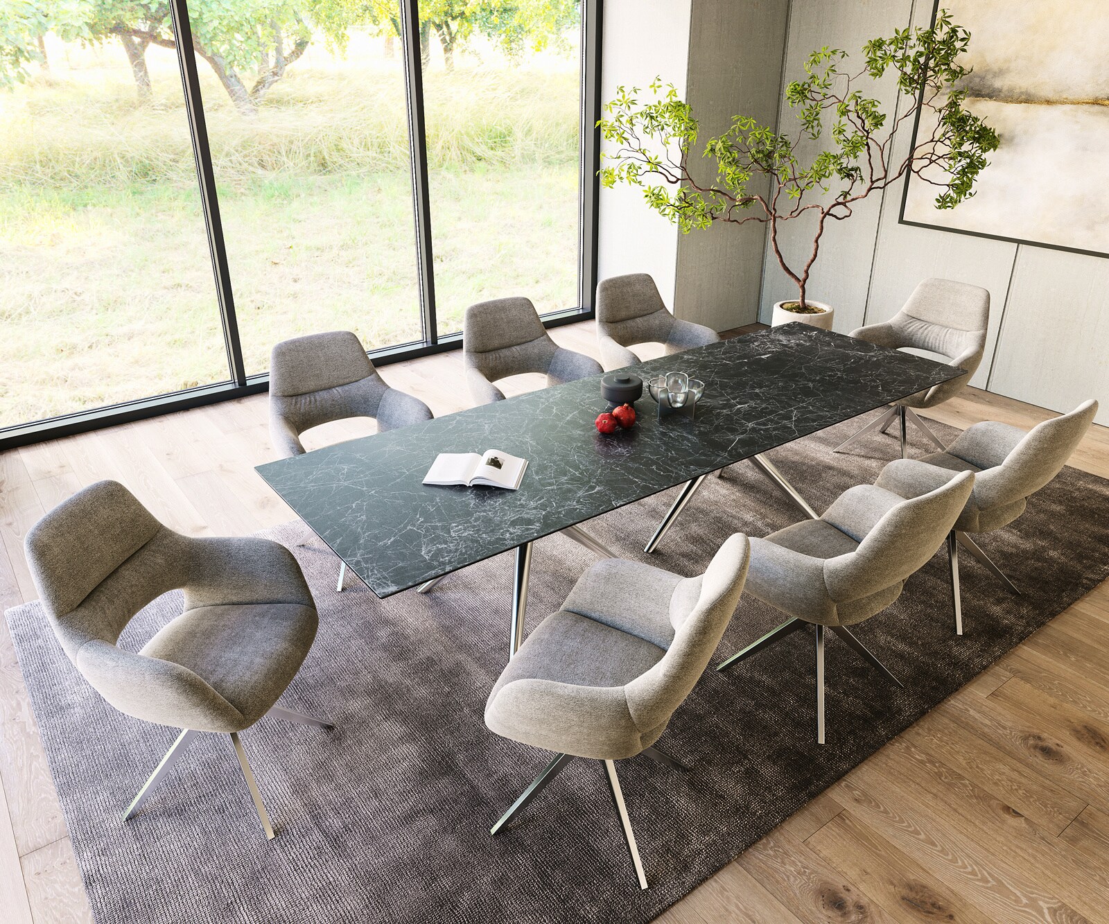 Esstisch Edge 300x100 Keramik Laminam®Nero Greco Anthrazit Estelar rund Edelstahl 5