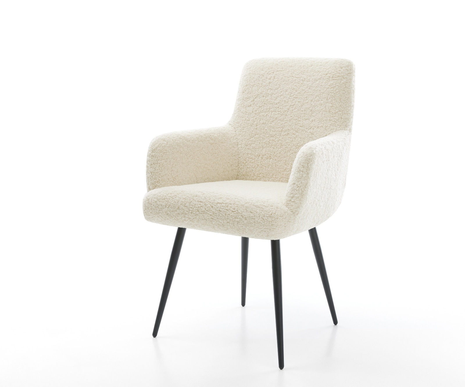 Esszimmerstuhl Heira-Flex mit Armlehnen Teddystoff Beige 4-Fuß konisch Schwarz Taschenfederkern 1