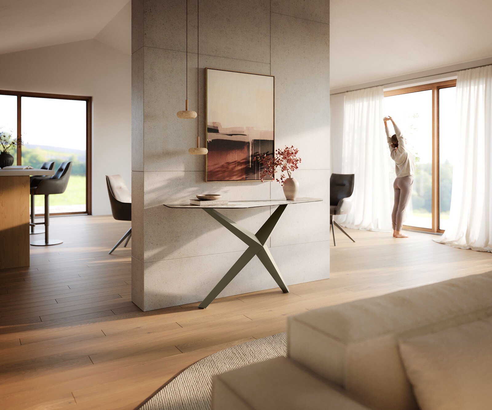 Konsolentisch Edge Polygonal 140x50 cm Keramik Minas Melange Weiß-Beige Zentharo Metall Effektfinish Titan 7