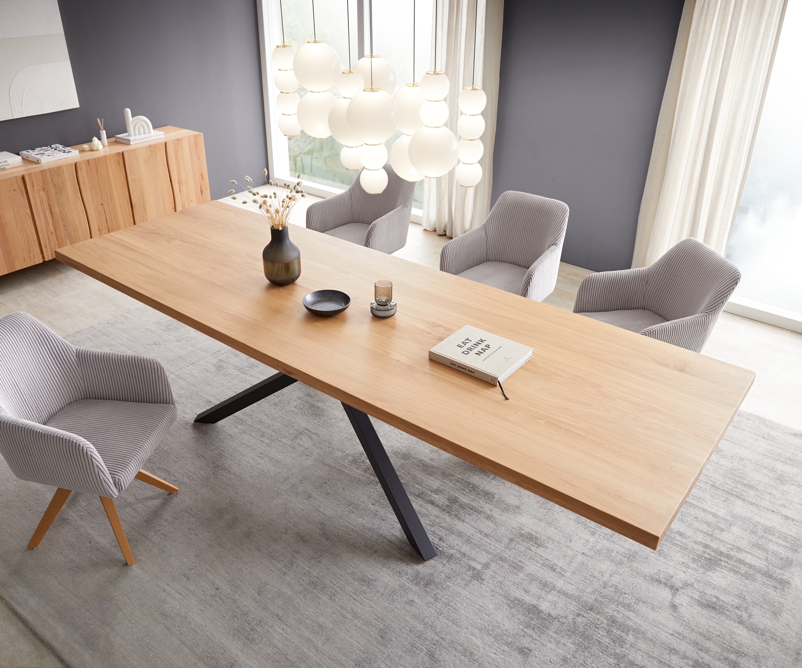 Esstisch Edge 300x100 Eiche Natur Kreuzgestell Rechteck Schwarz 3 Esstisch Edge 300x100 Eiche Natur Kreuzgestell Rechteck Schwarz 3