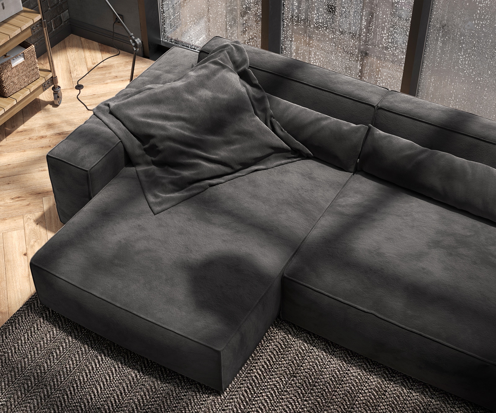 Ecksofa Sirpio XL 270x170 cm Mikrofaser Schwarz Recamiere variabel mit Hocker 5 Ecksofa Sirpio XL 270x170 cm Mikrofaser Schwarz Recamiere variabel mit Hocker 5
