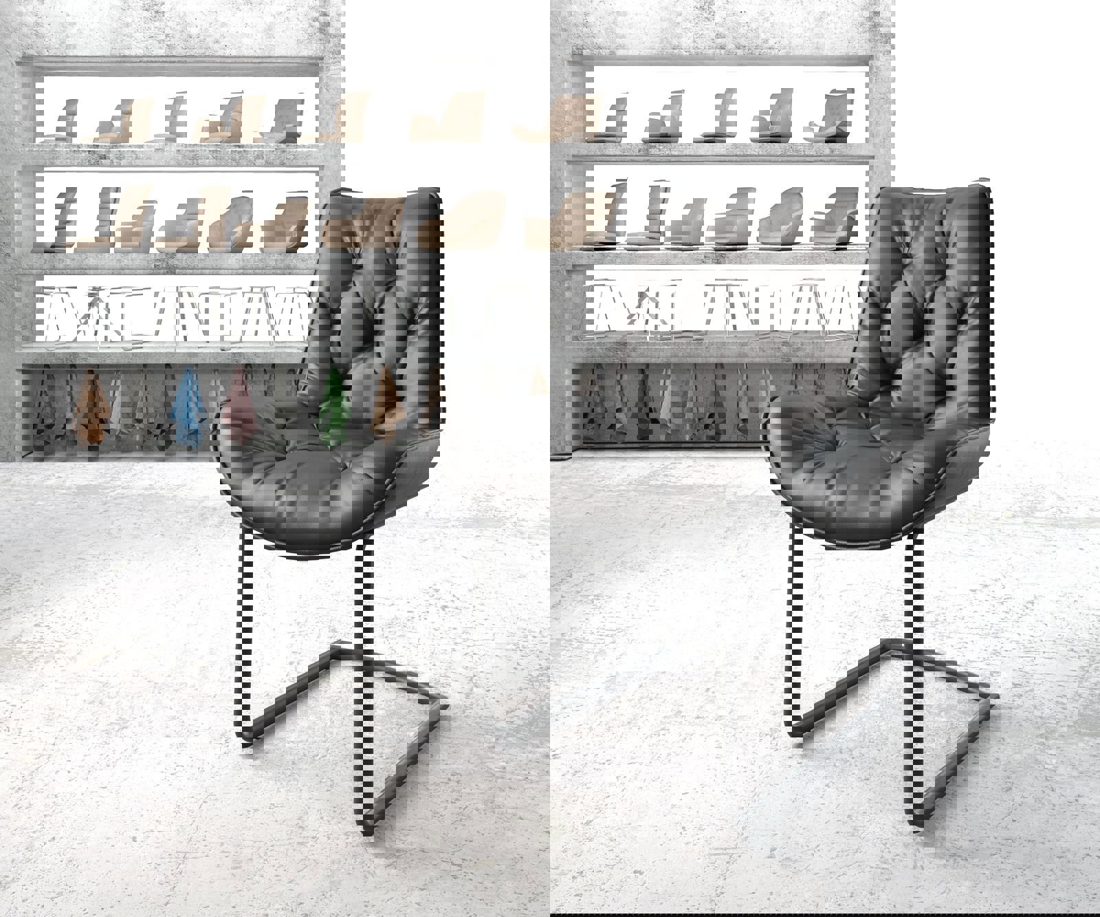 Freischwinger Taimi-Flex Echt-Leder Schwarz Freischwinger rund Schwarz günstig online kaufen