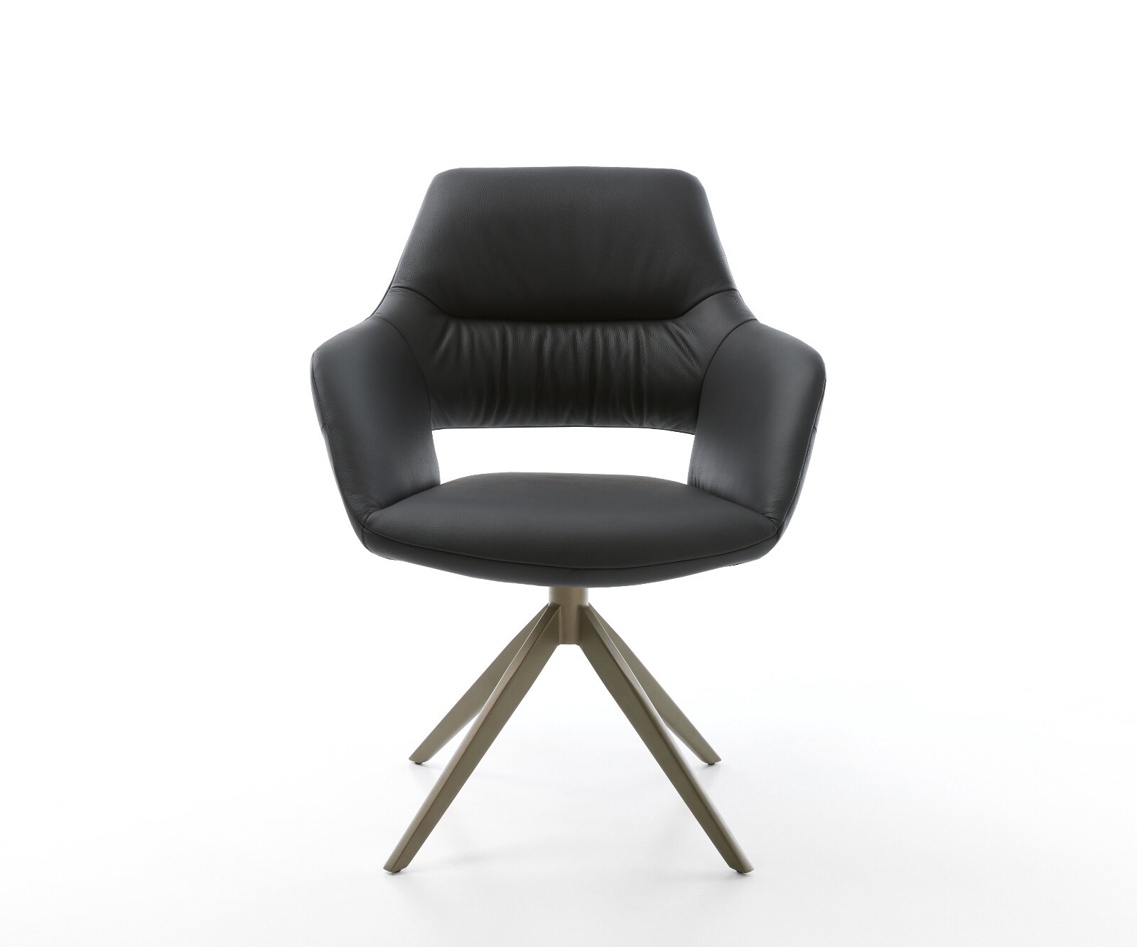 Drehstuhl Yago-Flex mit Armlehnen Echt-Leder Schwarz Kreuzgestell breit Effektfinish Titan 360° drehbar Wippfunktion Taschenfederkern 2