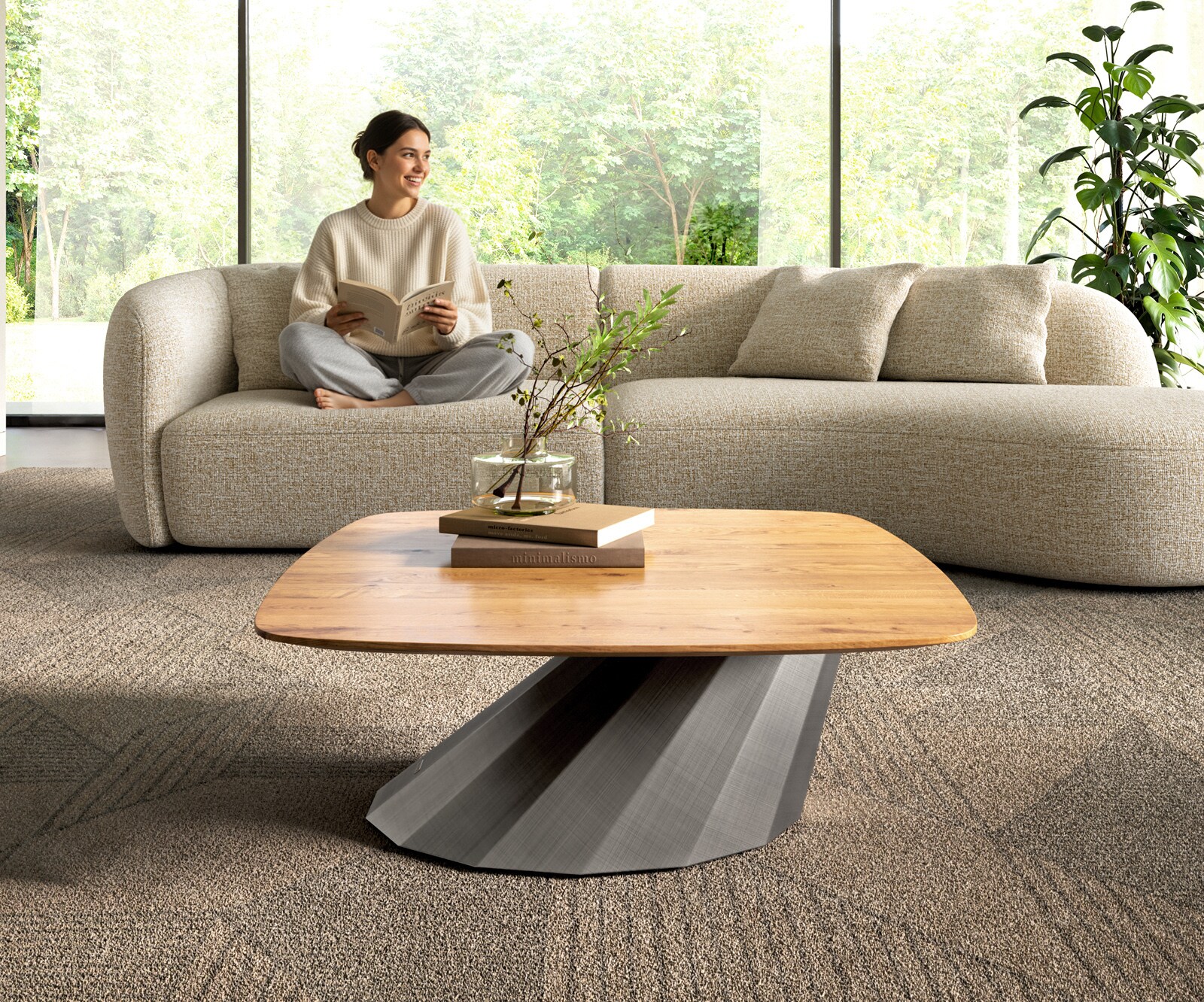 Couchtisch Edge Boot 90x90 cm Eiche Natur Schweizer Kante Parabi Metallic Silber 1