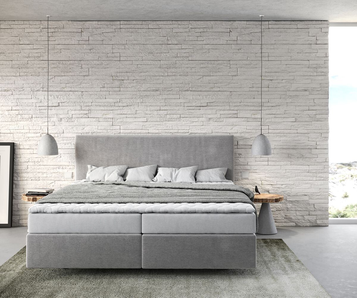 Boxspringbett Dream-Well 180x200 cm Mikrofaser Grau mit Matratze und Topper 1