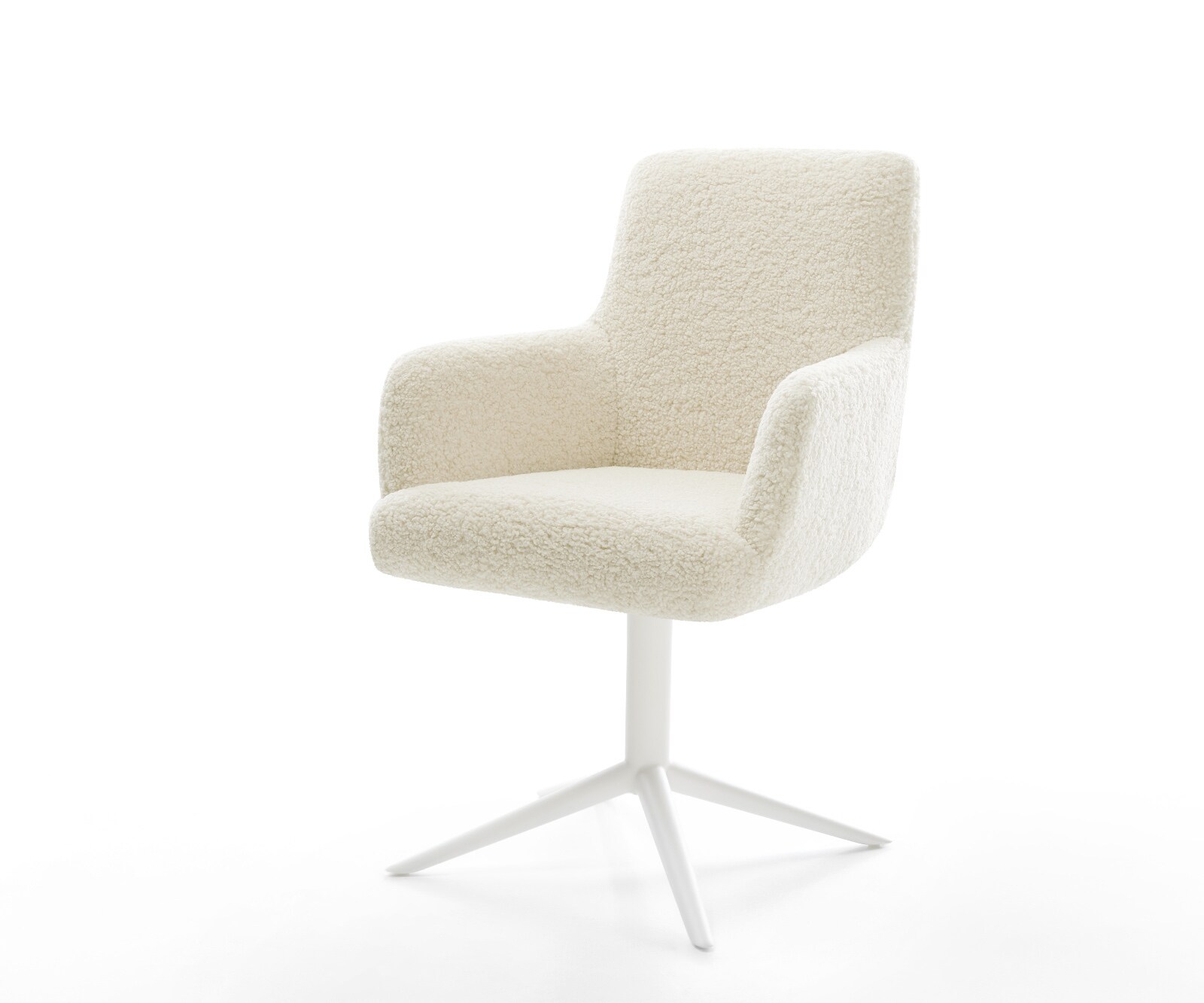 Drehstuhl Heira-Flex mit Armlehnen Teddystoff Beige Fußkreuz Weiß 360° dreh günstig online kaufen