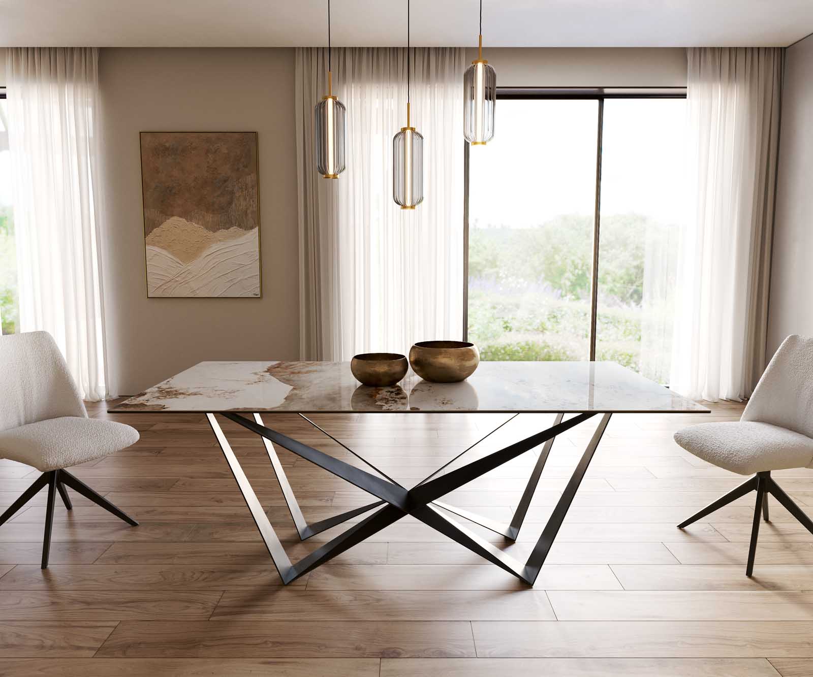 Esstisch Edge 200x100 Keramik Minas Melange Weiß-Beige Spider Flachstahl Schwarz 1 Esstisch Edge 200x100 Keramik Minas Melange Weiß-Beige Spider Flachstahl Schwarz 1