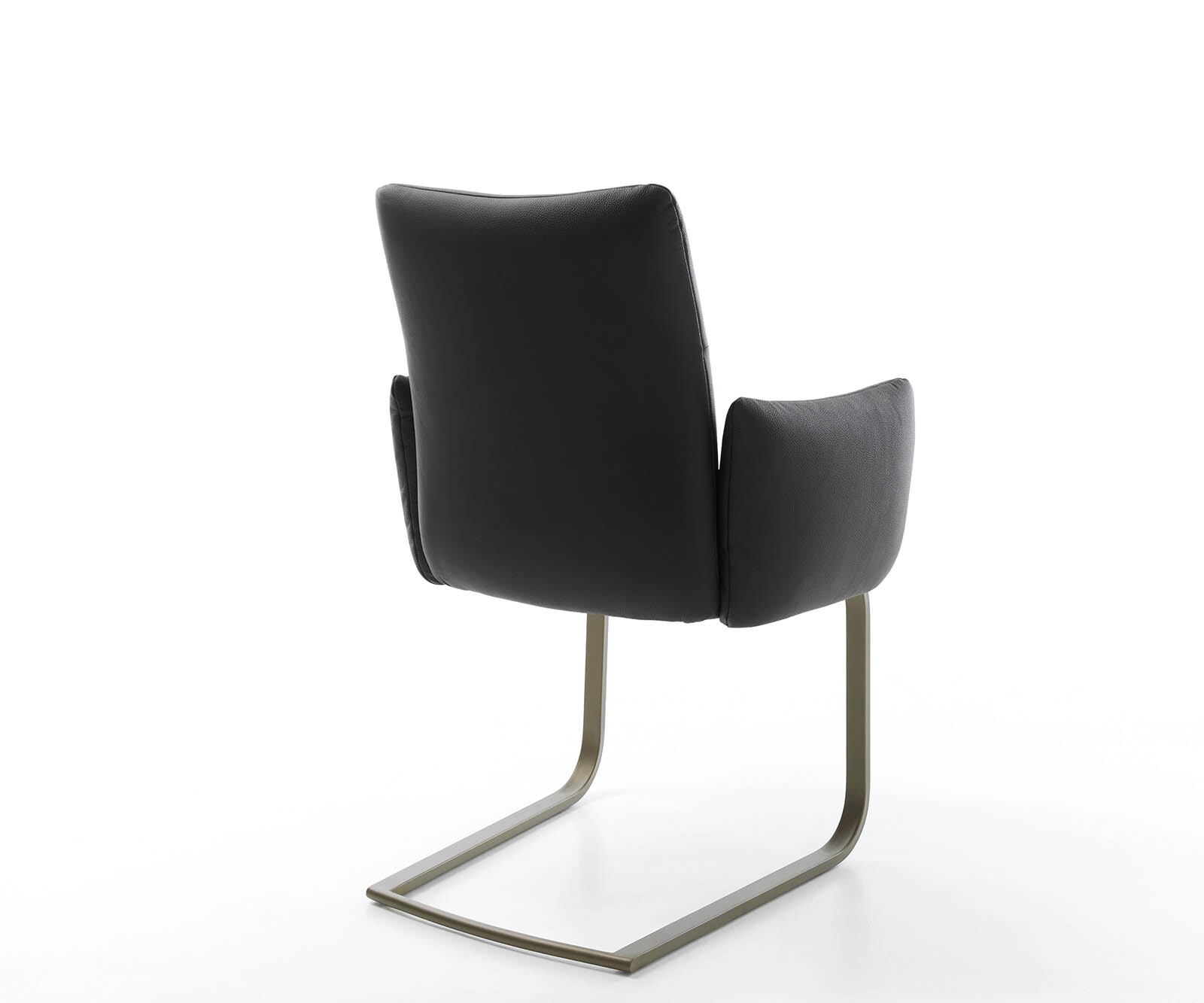 Freischwinger Jova-Flex mit Armlehnen Echt-Leder Schwarz Freischwinger flach Effektfinish Titan Taschenfederkern 4