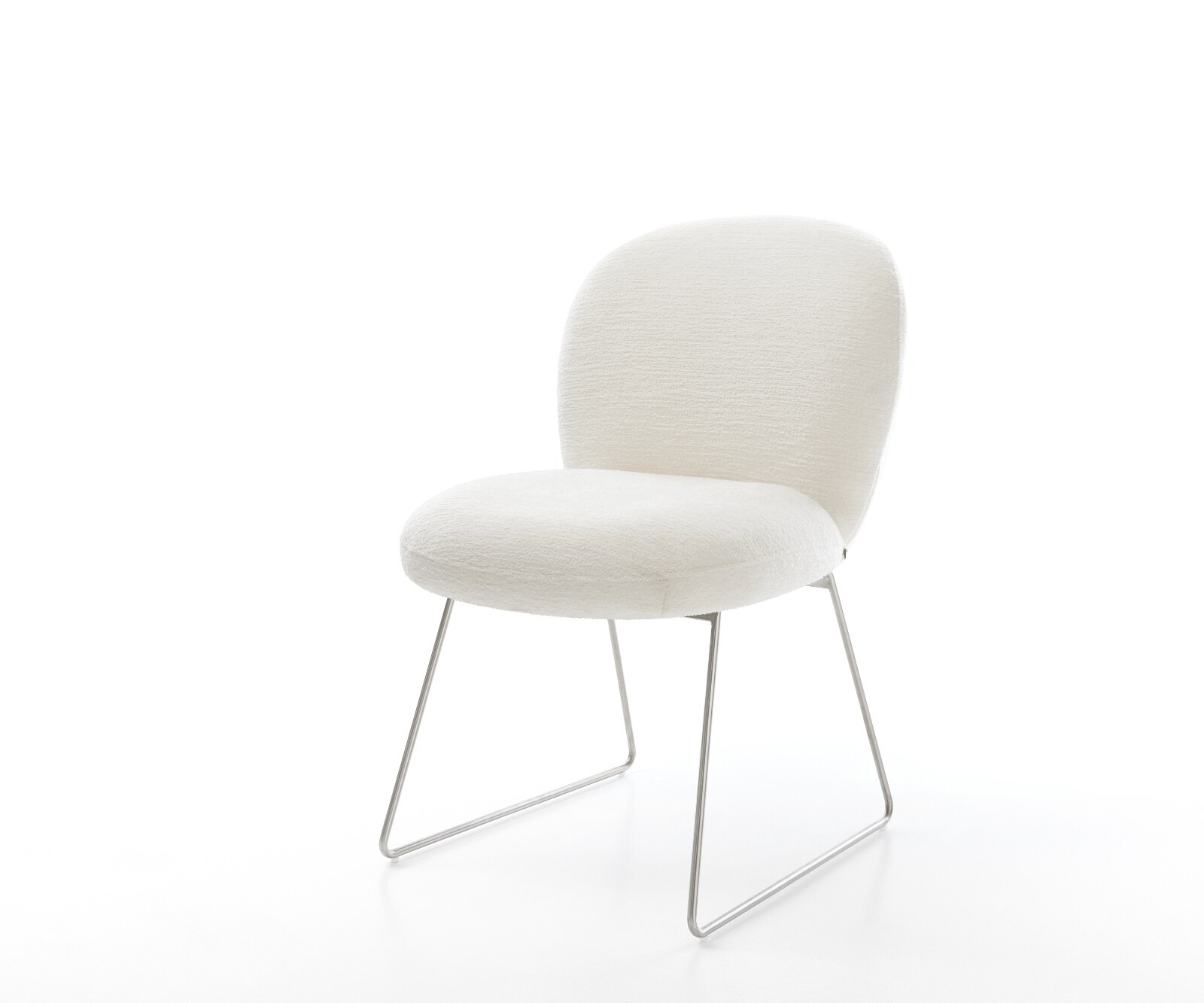 Esszimmerstuhl Nube-Flex Bouclé Soft Beige Kufengestell Edelstahl Taschenfederkern 1