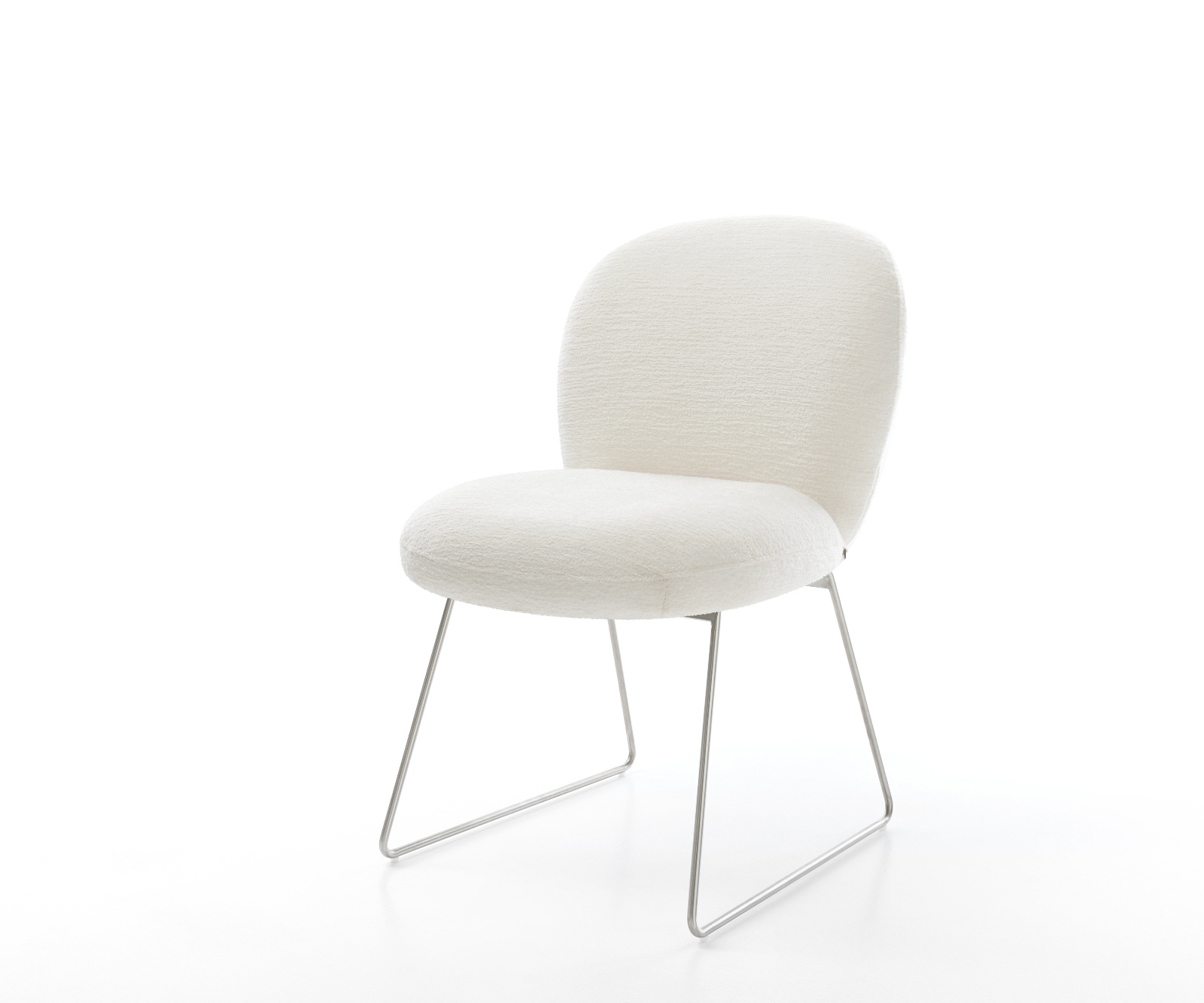 Esszimmerstuhl Nube-Flex Bouclé Soft Beige Kufengestell Edelstahl Taschenfederkern