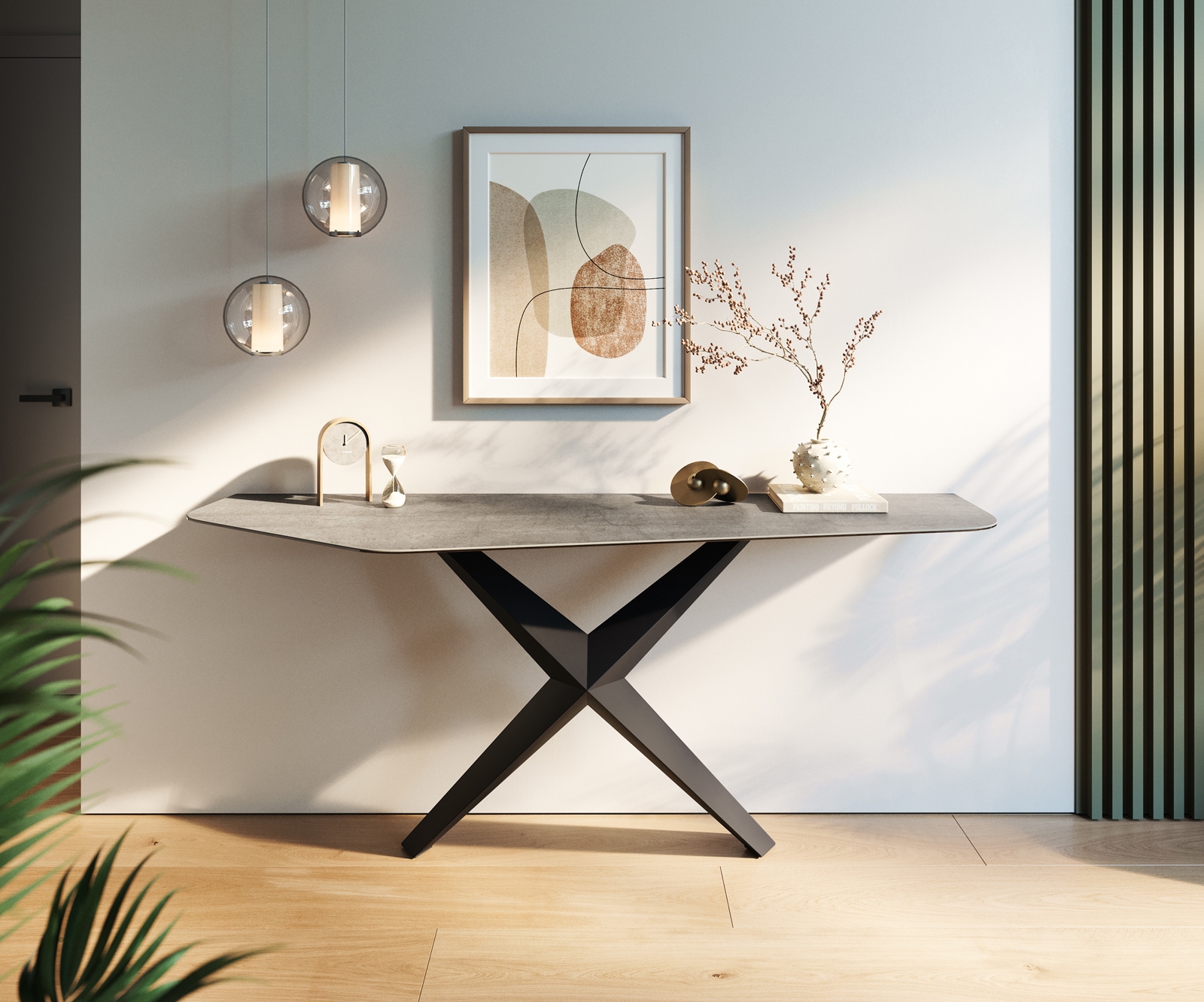 Konsolentisch Edge Polygonal 180x50 cm Keramik Beton Grau Zentharo Metall Schwarz