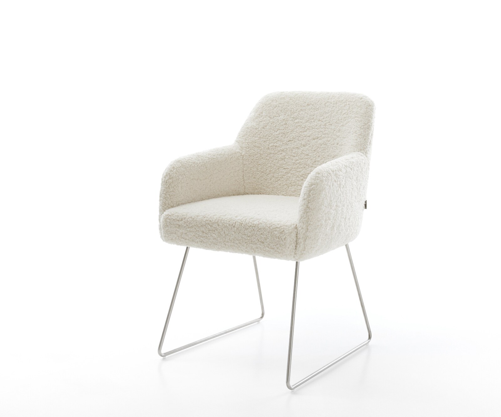 Chaise-de-salle-à-manger Greg-Flex tissu teddy beige pied trapèze acier inoxydable resorts ensachés