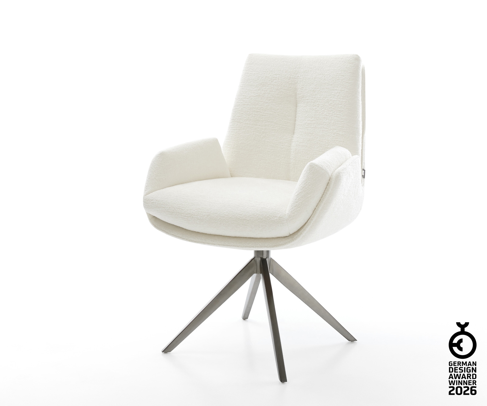 Drehstuhl Clea-Flex Bouclé Soft Beige Kreuzgestell breit Graphit 360° drehbar Wippfunktion