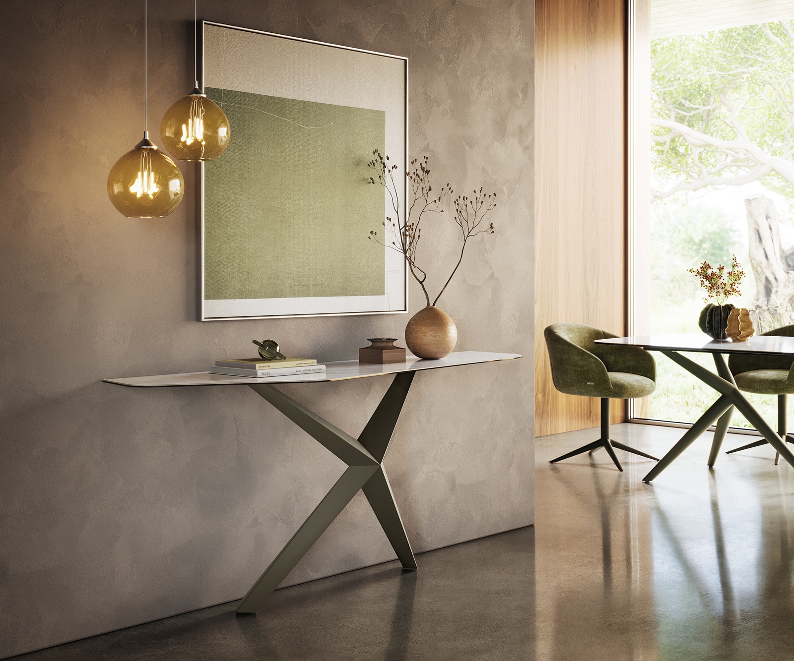 Konsolentisch Edge Polygonal 180x50 cm Keramik Onyx Pearl Zentharo Metall Effektfinish Titan 7