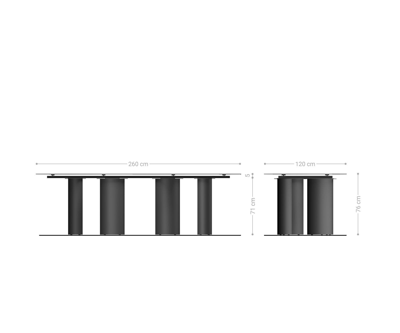 Esstisch Edge Boot 260x120 cm Keramik Laminam® Nero Greco Anthrazit Pilier Metall Schwarz 7