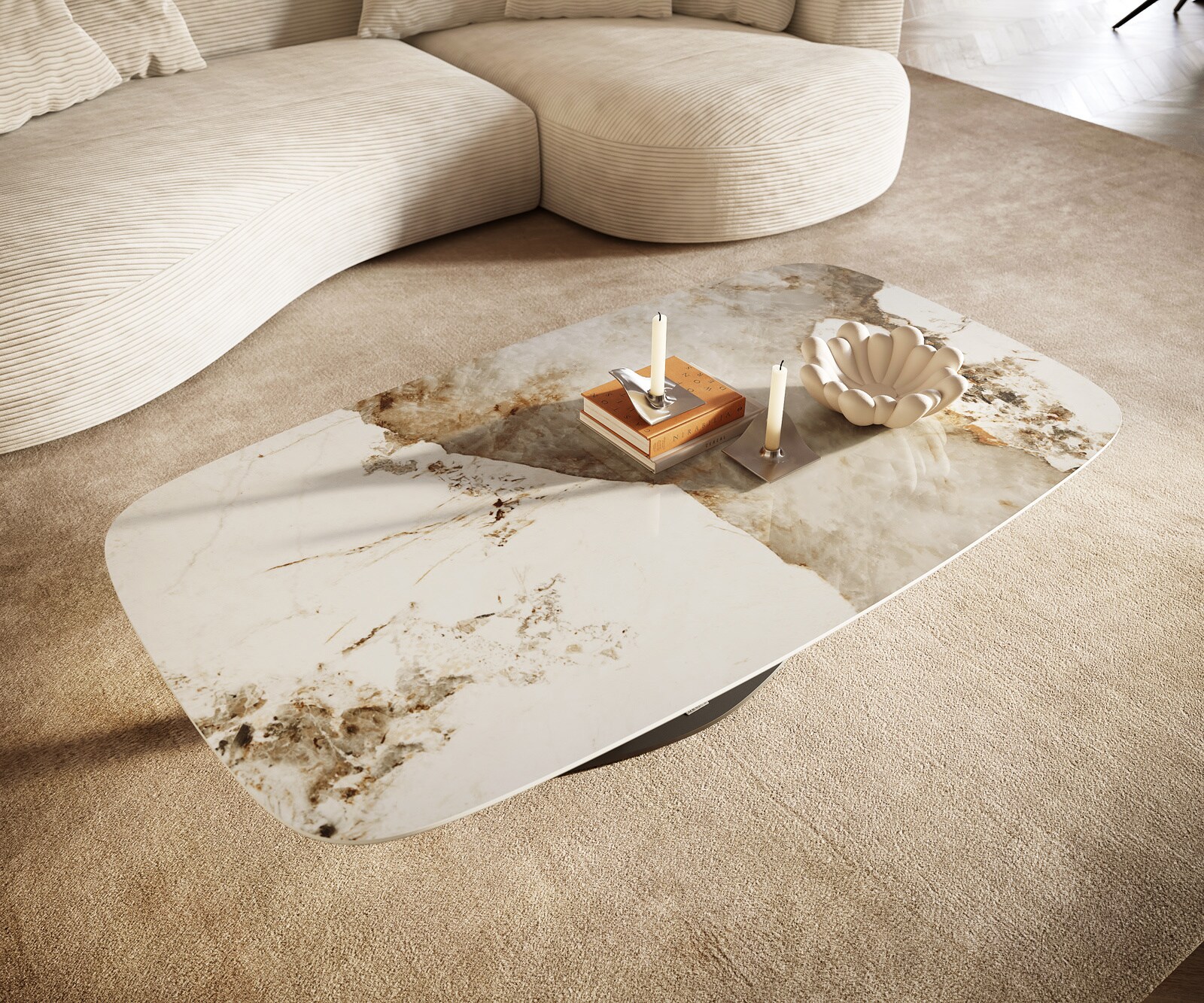 Couchtisch Edge Boot 140x80 cm Keramik Minas Melange Vibany Metall Effektfinish Titan 6