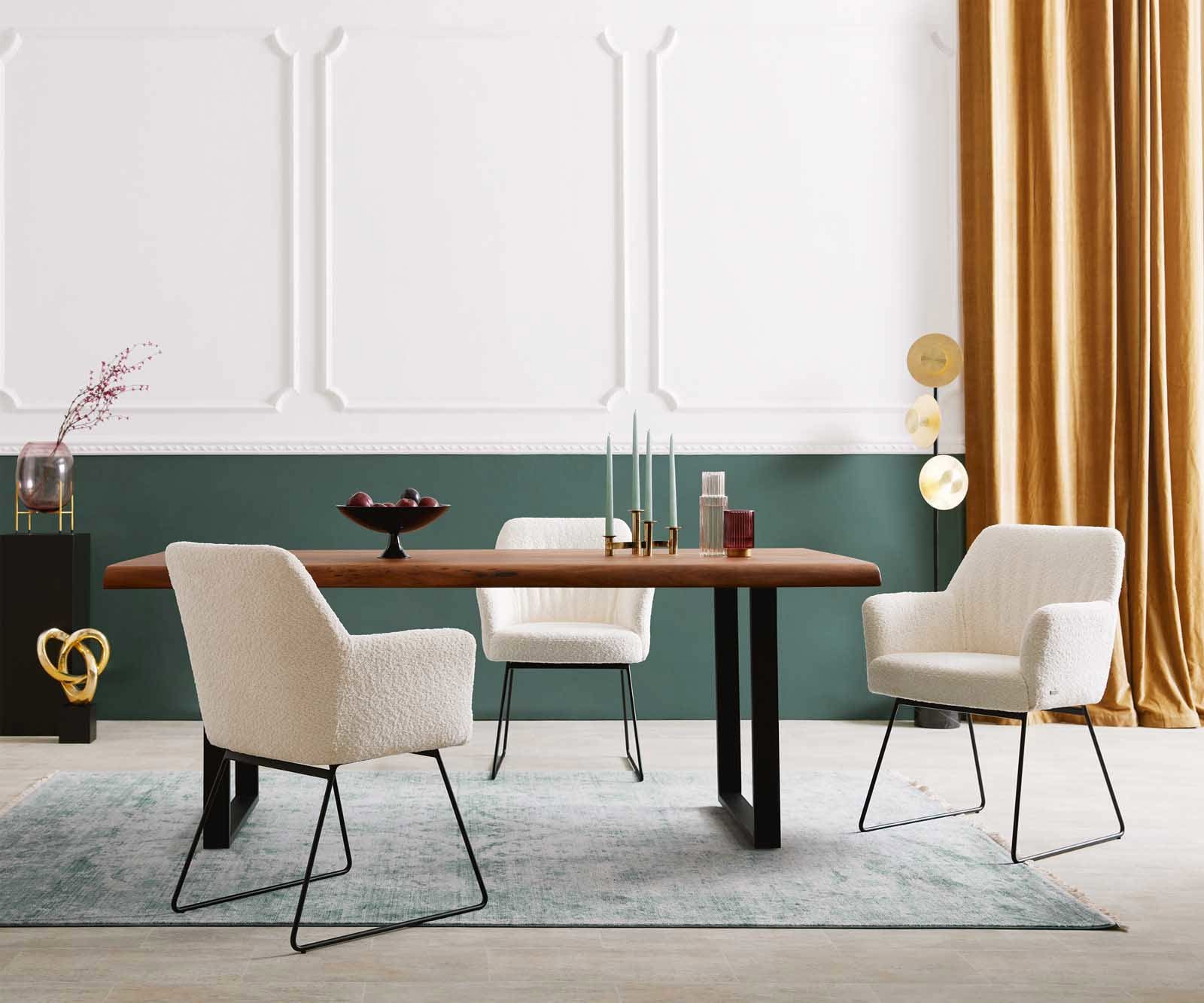 Esszimmerstuhl Xana-Flex mit Armlehnen Bouclé Weiß Kufengestell Schwarz Taschenfederkern 5 Esszimmerstuhl Xana-Flex mit Armlehnen Bouclé Weiß Kufengestell Schwarz Taschenfederkern 5