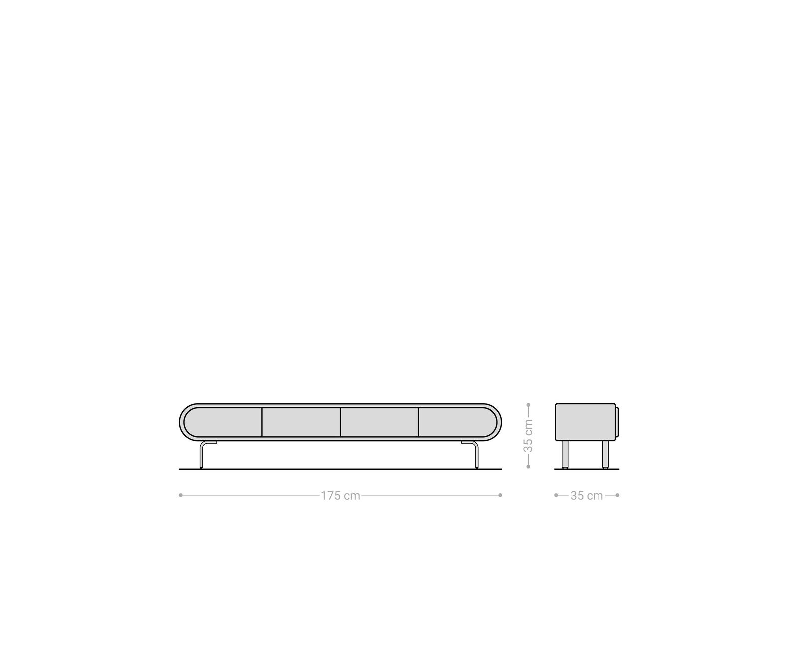 Lowboard Sohara 175 cm Akazie Natur 4 Türen L-Fuß silber 6