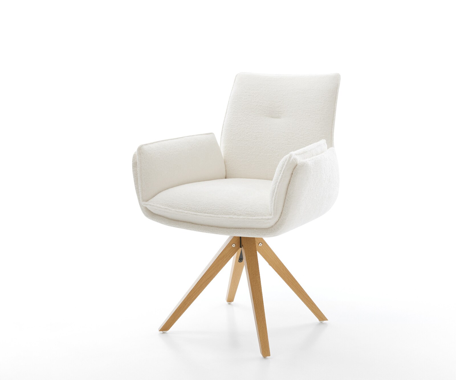 Drehstuhl Nela-Flex Bouclé Soft Beige Holzgestell kantig Natur 360° drehbar