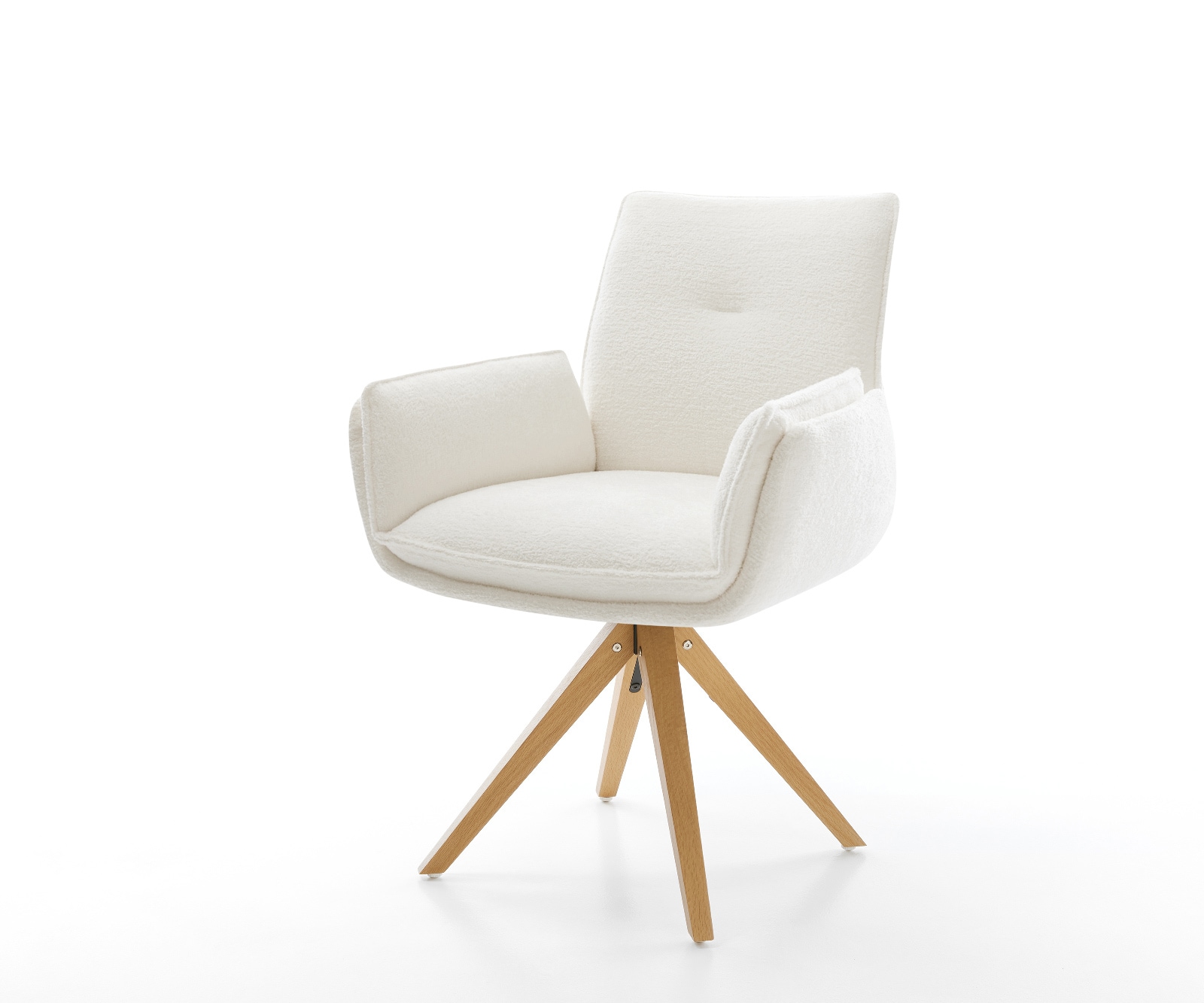 Drehstuhl Nela-Flex Bouclé Soft Beige Holzgestell kantig Natur 360° drehbar