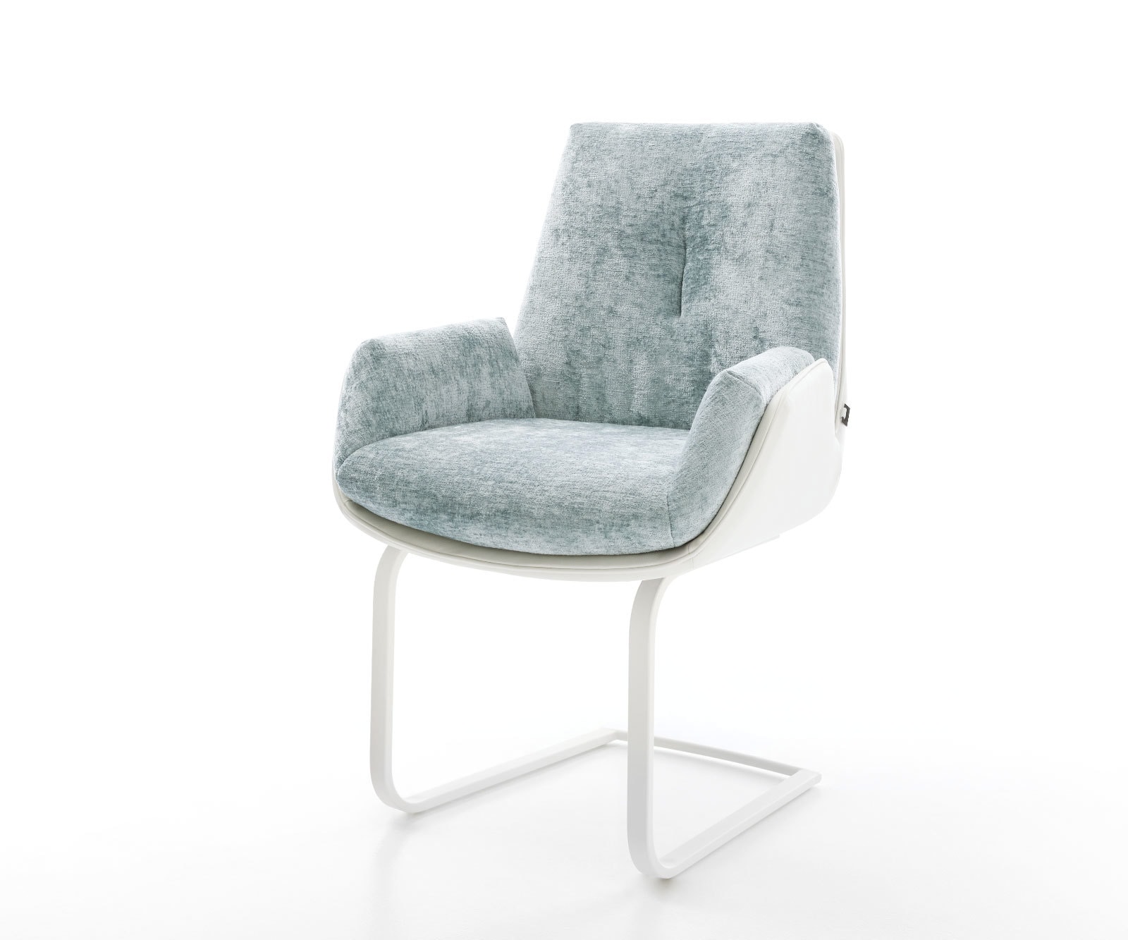 Freischwinger Clea-Flex Materialmix Echtleder Weiß-Pastellblau Freischwinger flach Weiß